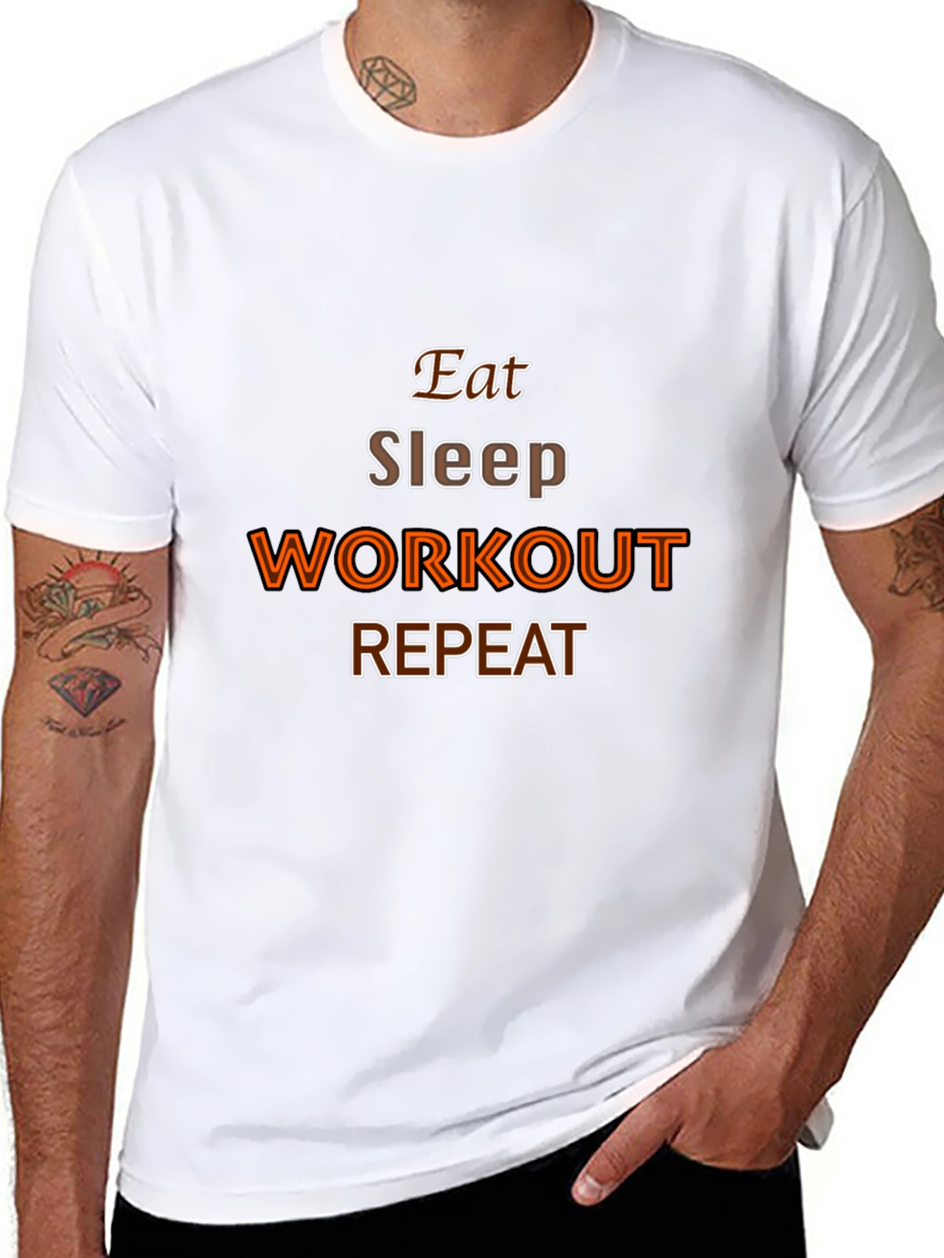 Eat Sleep Workout Repeat Black Graphic Tee