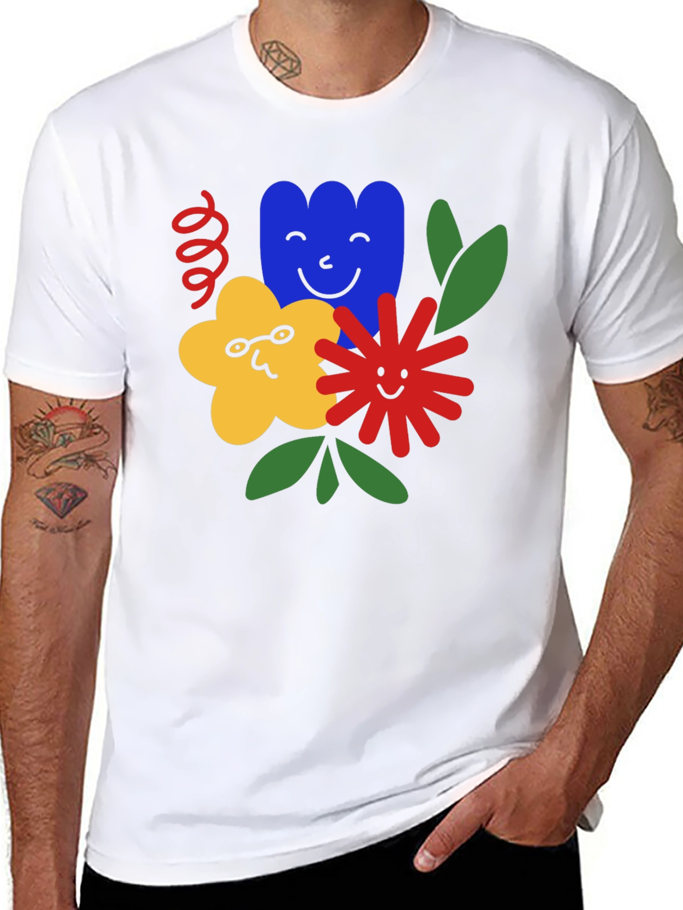 Fun Floral Graphic Tee - Black Cotton T-Shirt
