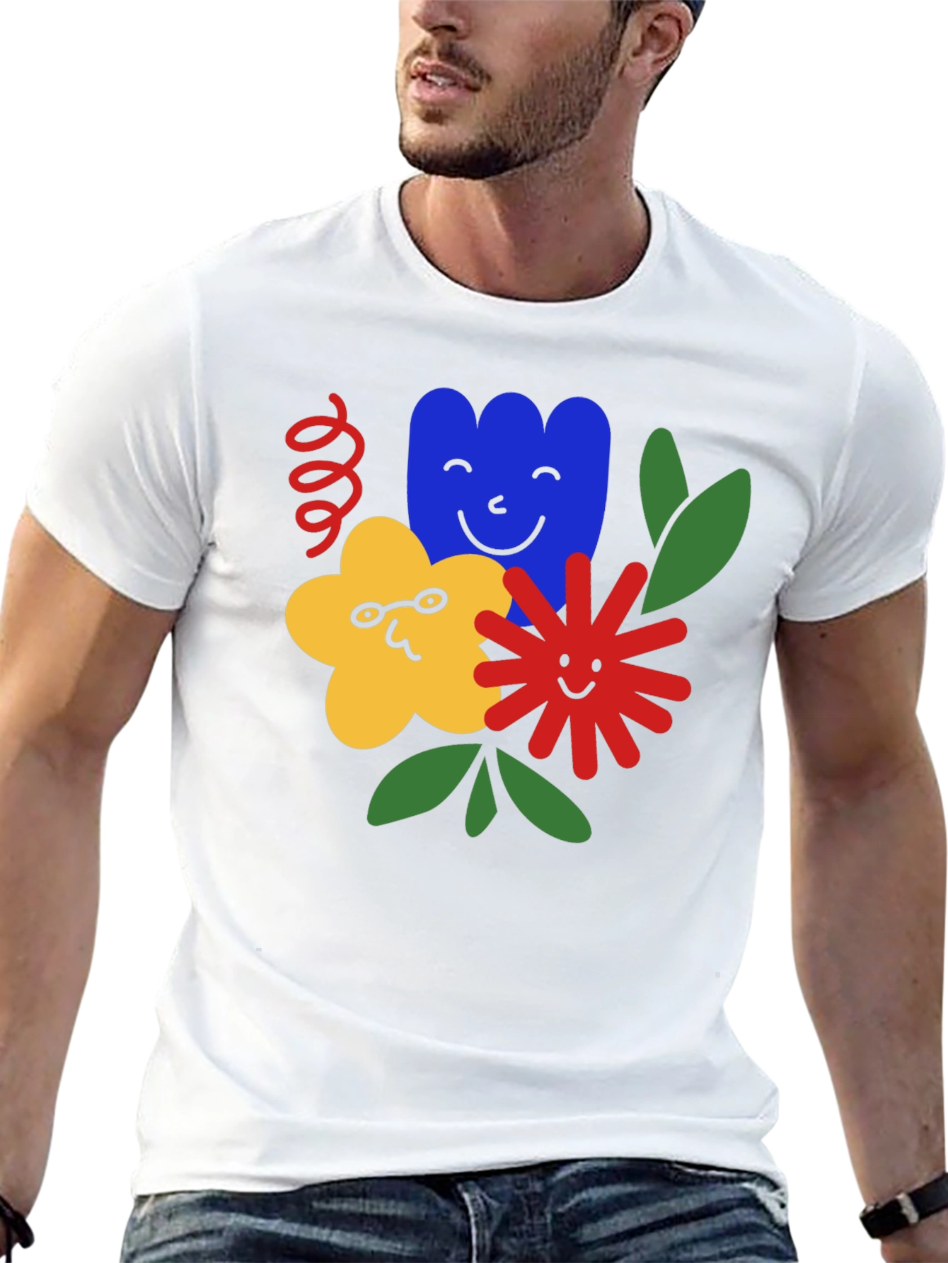 Fun Floral Graphic Tee - Black Cotton T-Shirt