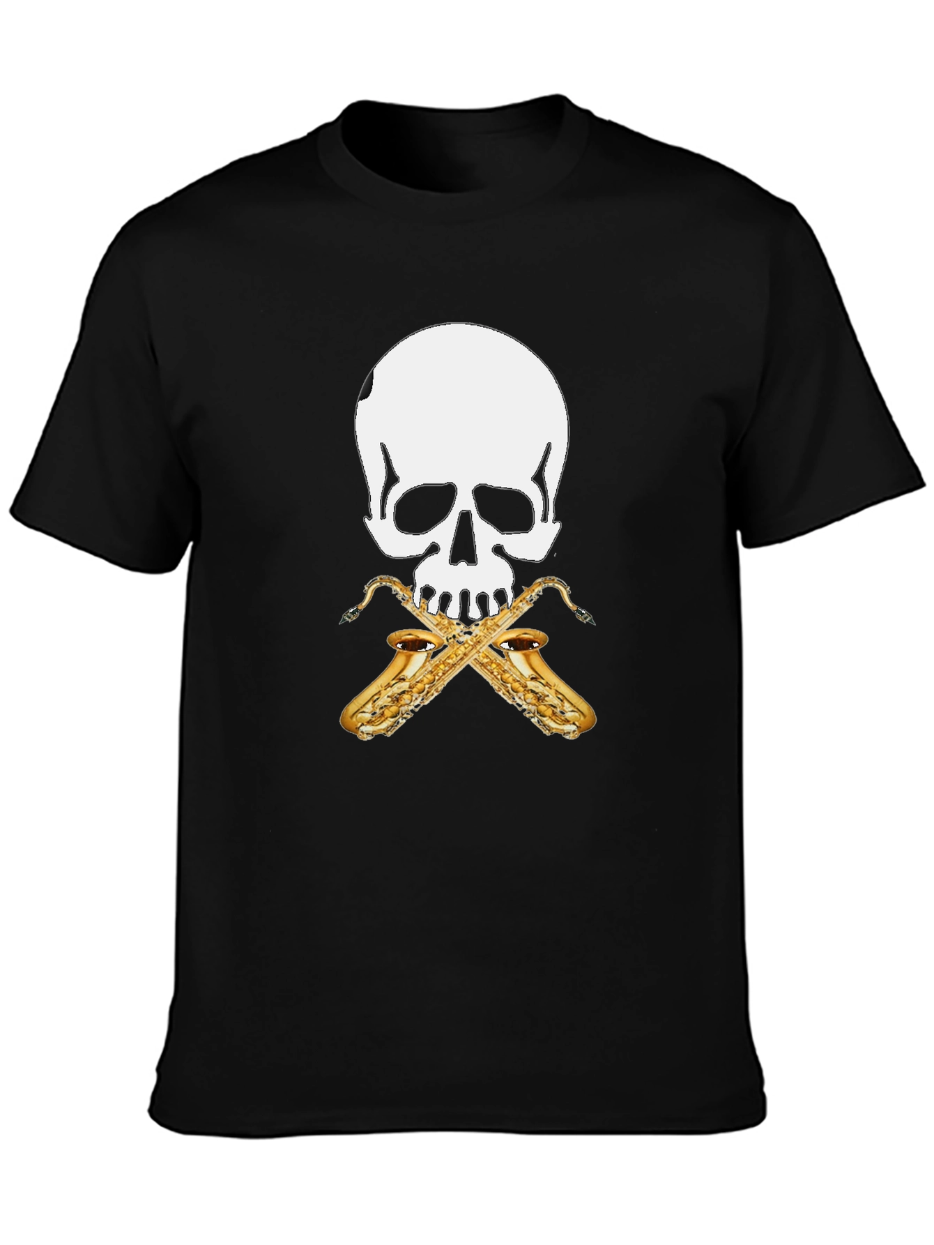 Skull & Saxophone Graphic Tee - Black Cotton T-Shirt