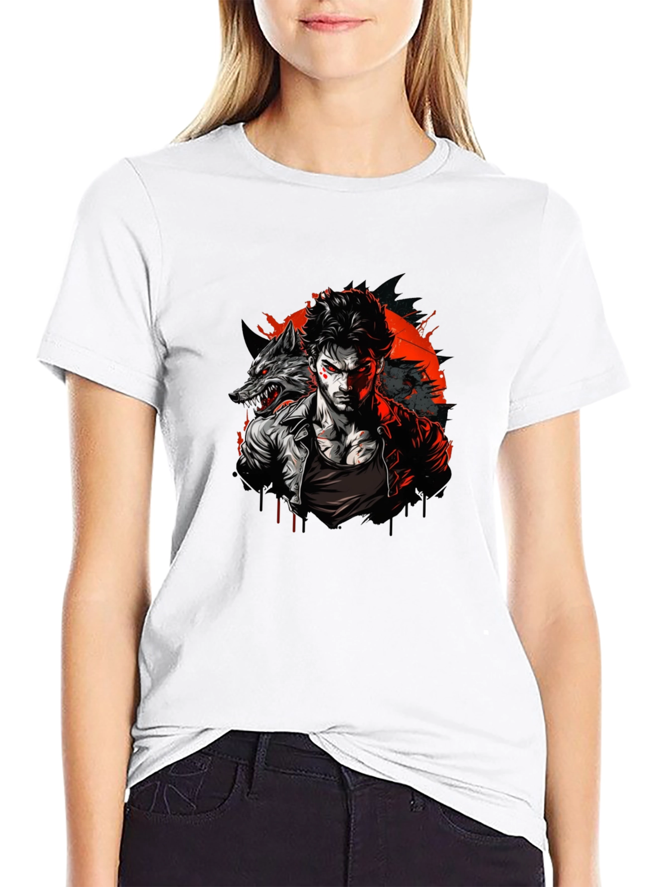Wolf Man Graphic T-Shirt - Black Crew Neck Tee