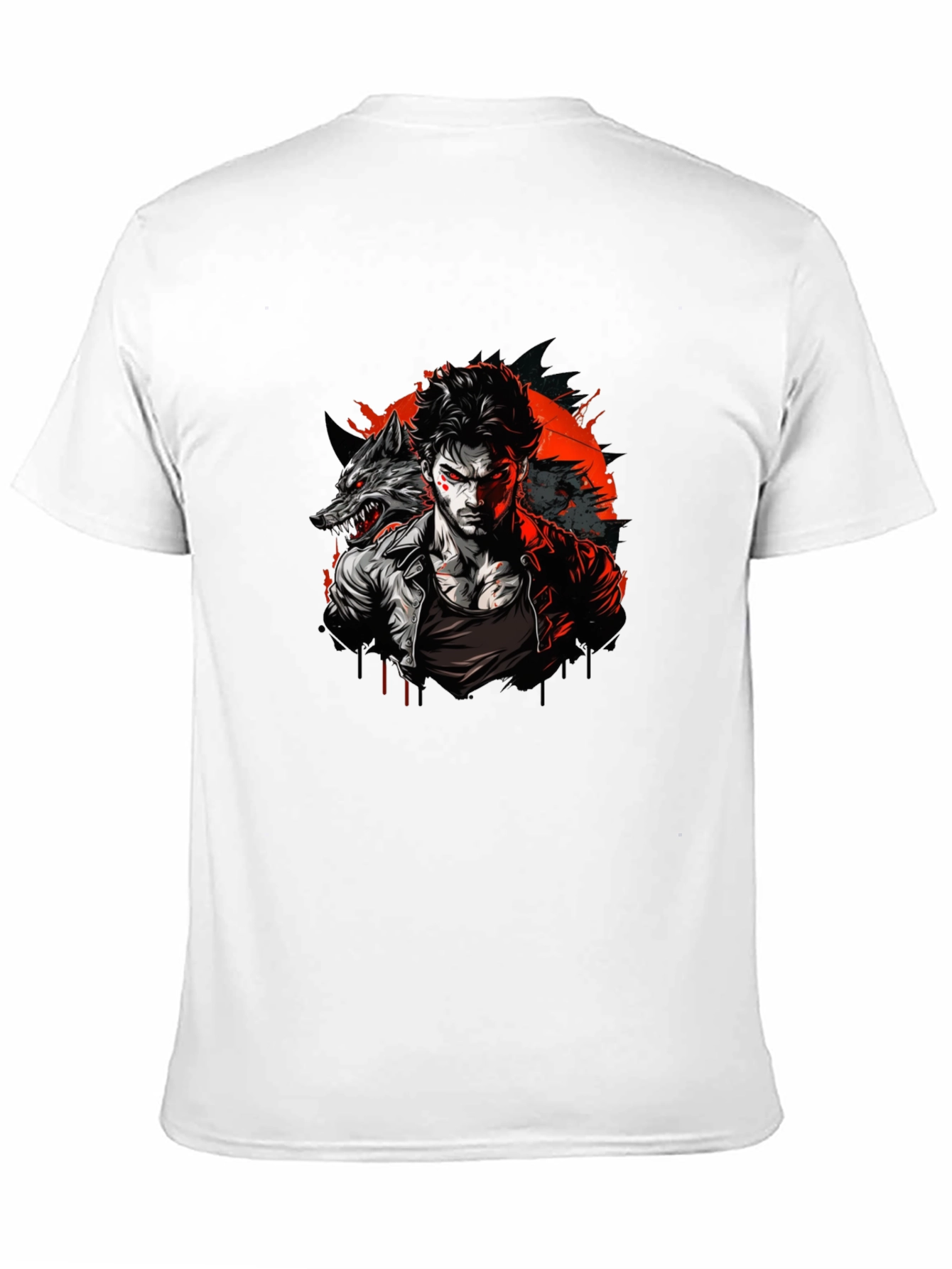 Wolf Man Graphic T-Shirt - Black Crew Neck Tee