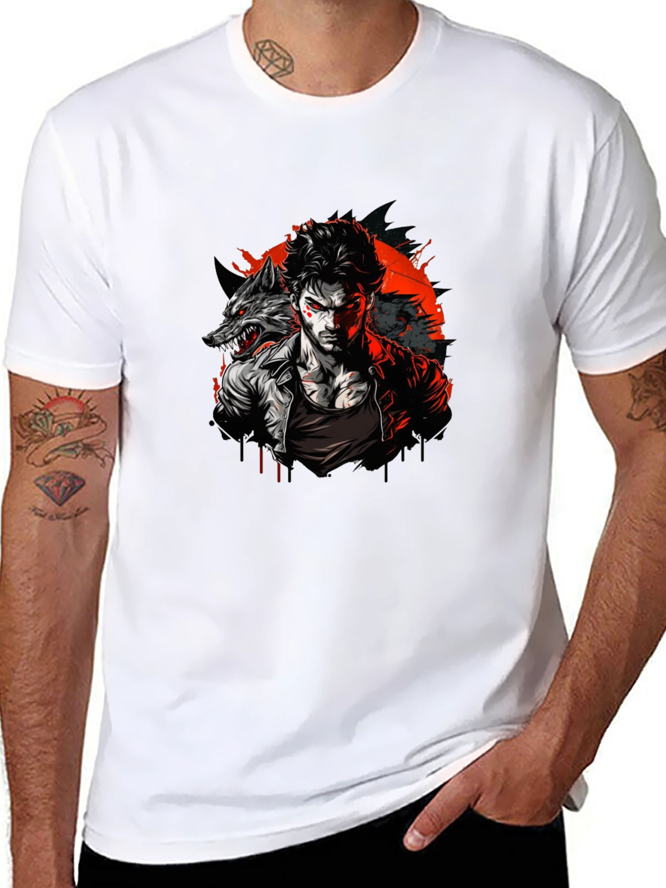Wolf Man Graphic T-Shirt - Black Crew Neck Tee