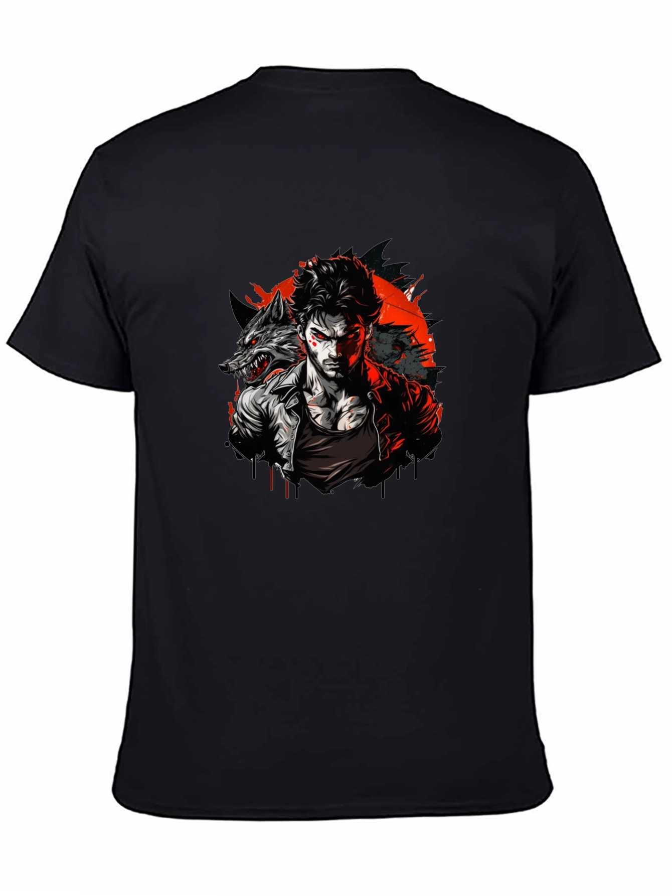 Wolf Man Graphic T-Shirt - Black Crew Neck Tee
