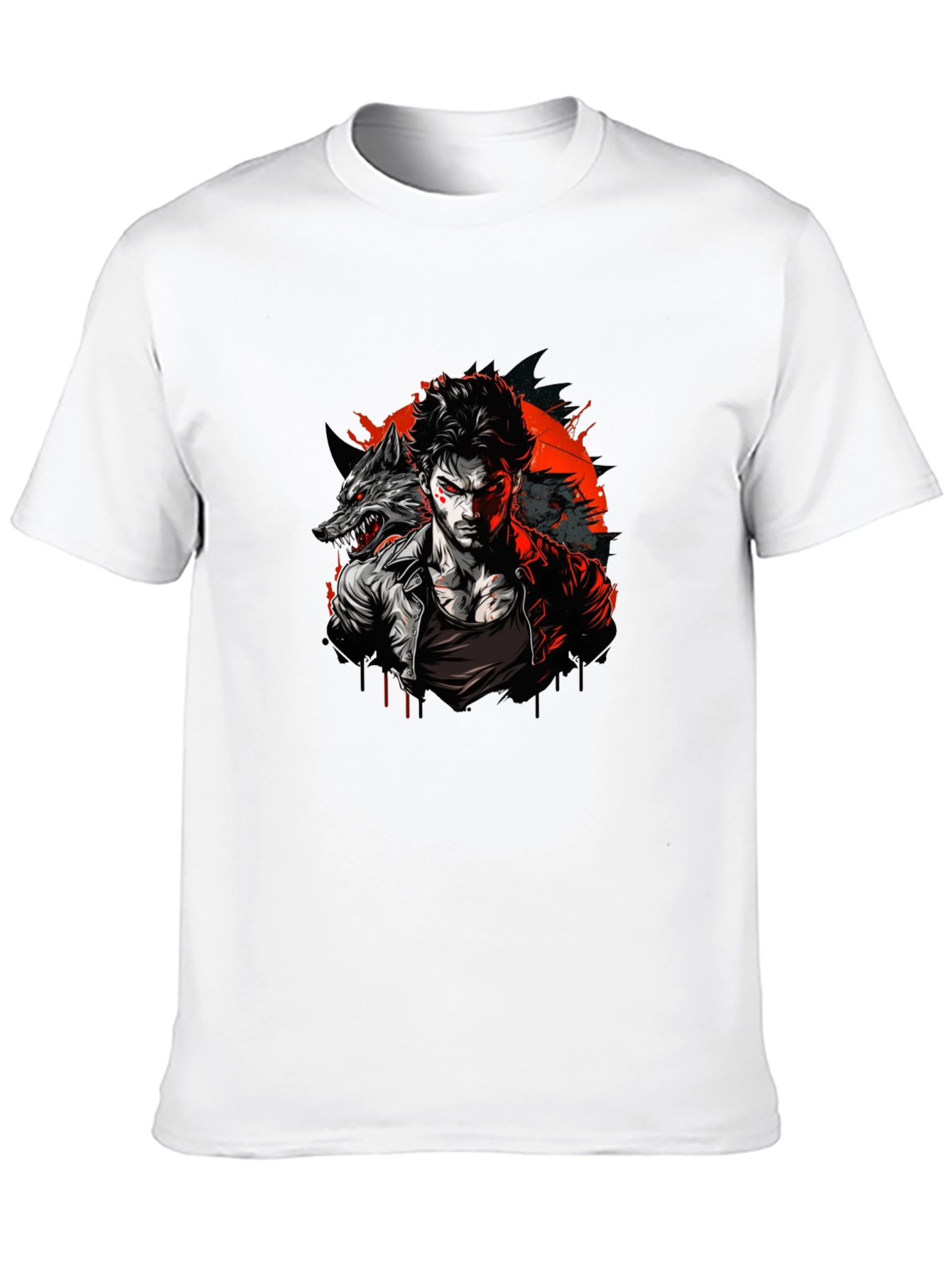 Wolf Man Graphic T-Shirt - Black Crew Neck Tee