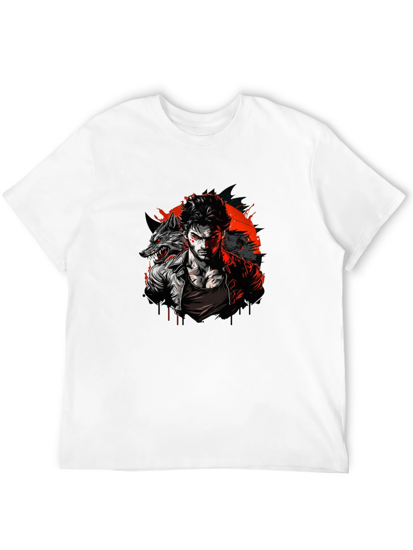 Wolf Man Graphic T-Shirt - Black Crew Neck Tee