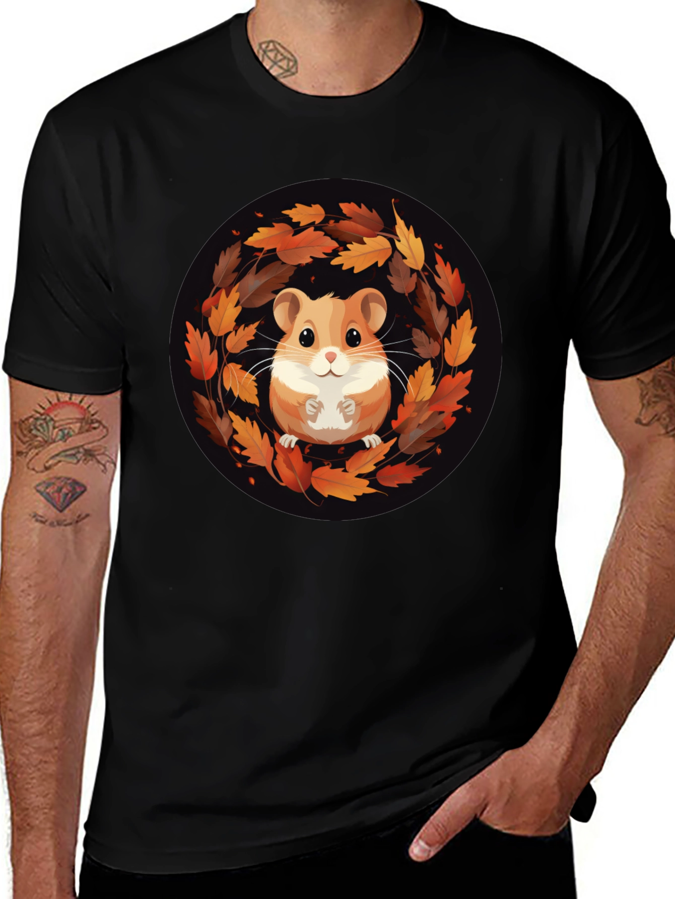 Hamster Autumn Leaves Graphic T-Shirt