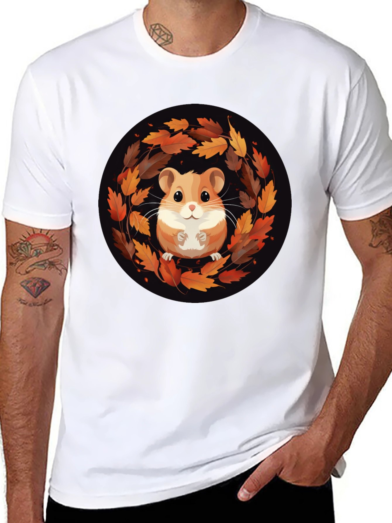 Hamster Autumn Leaves Graphic T-Shirt