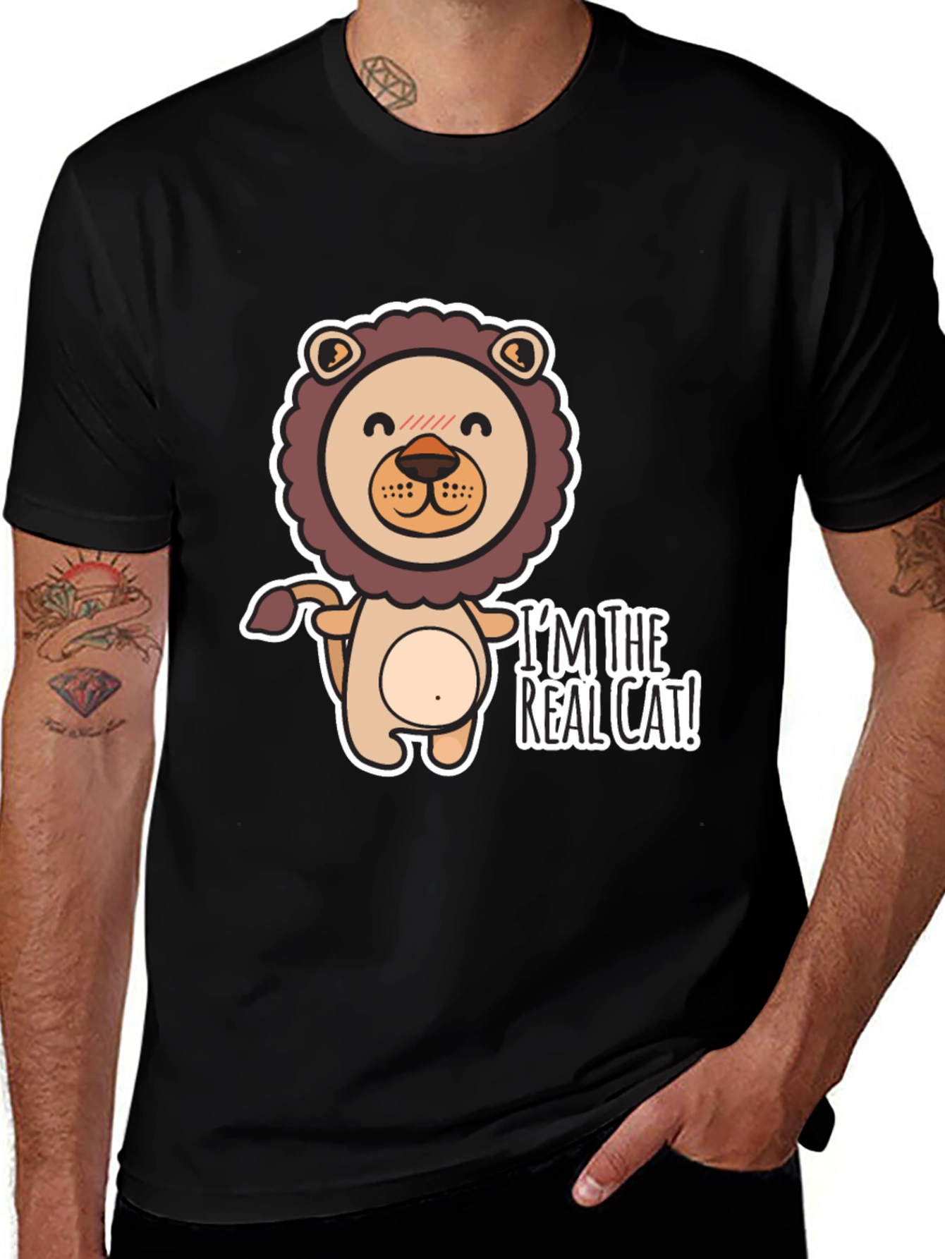 Im The Real Cat! Black Graphic T-Shirt