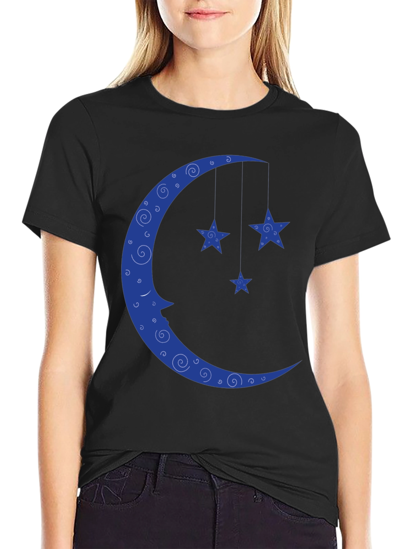Dreamy Moon & Stars Black T-Shirt