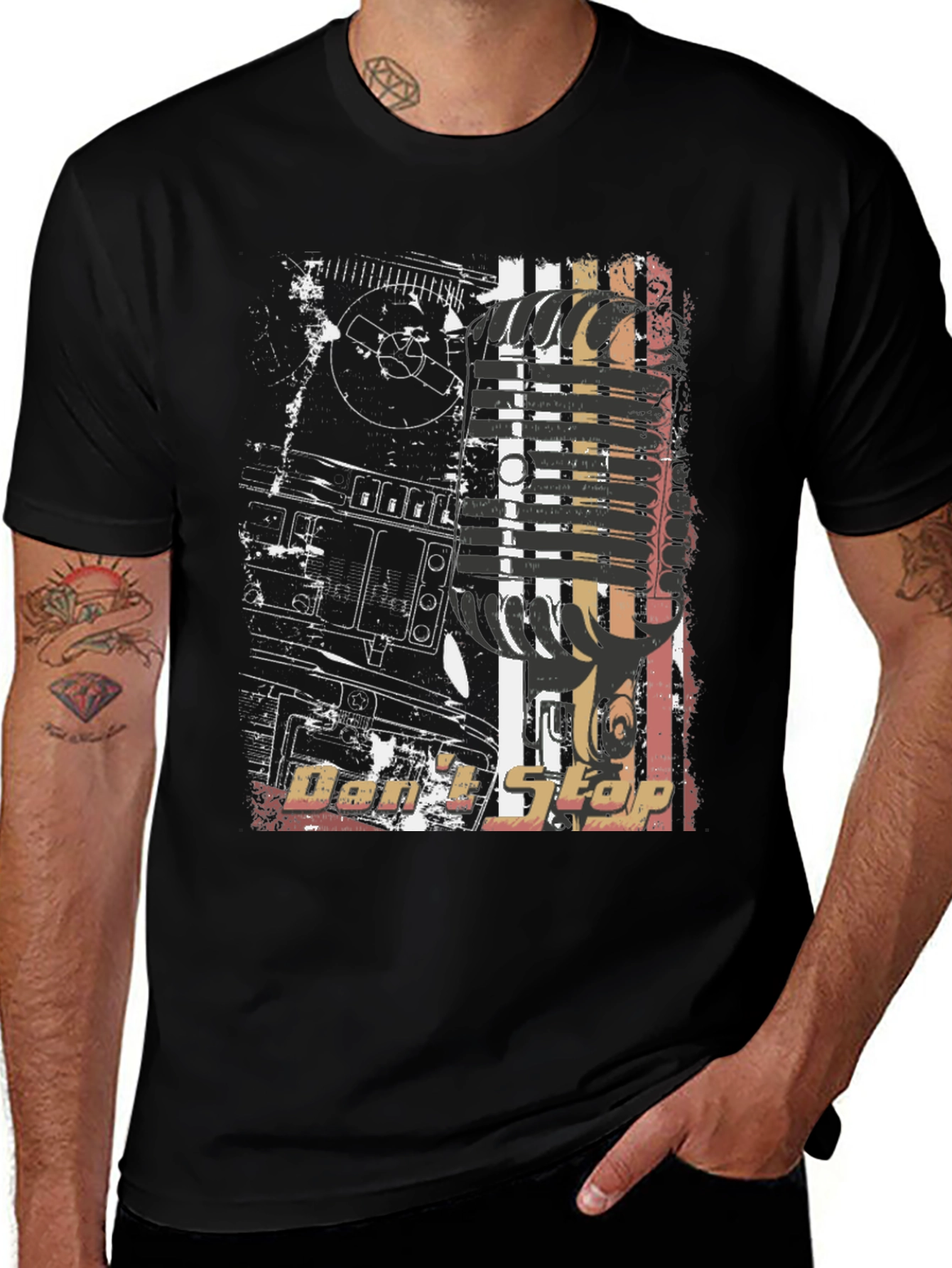 Retro DJ Mixer Graphic Black T-Shirt