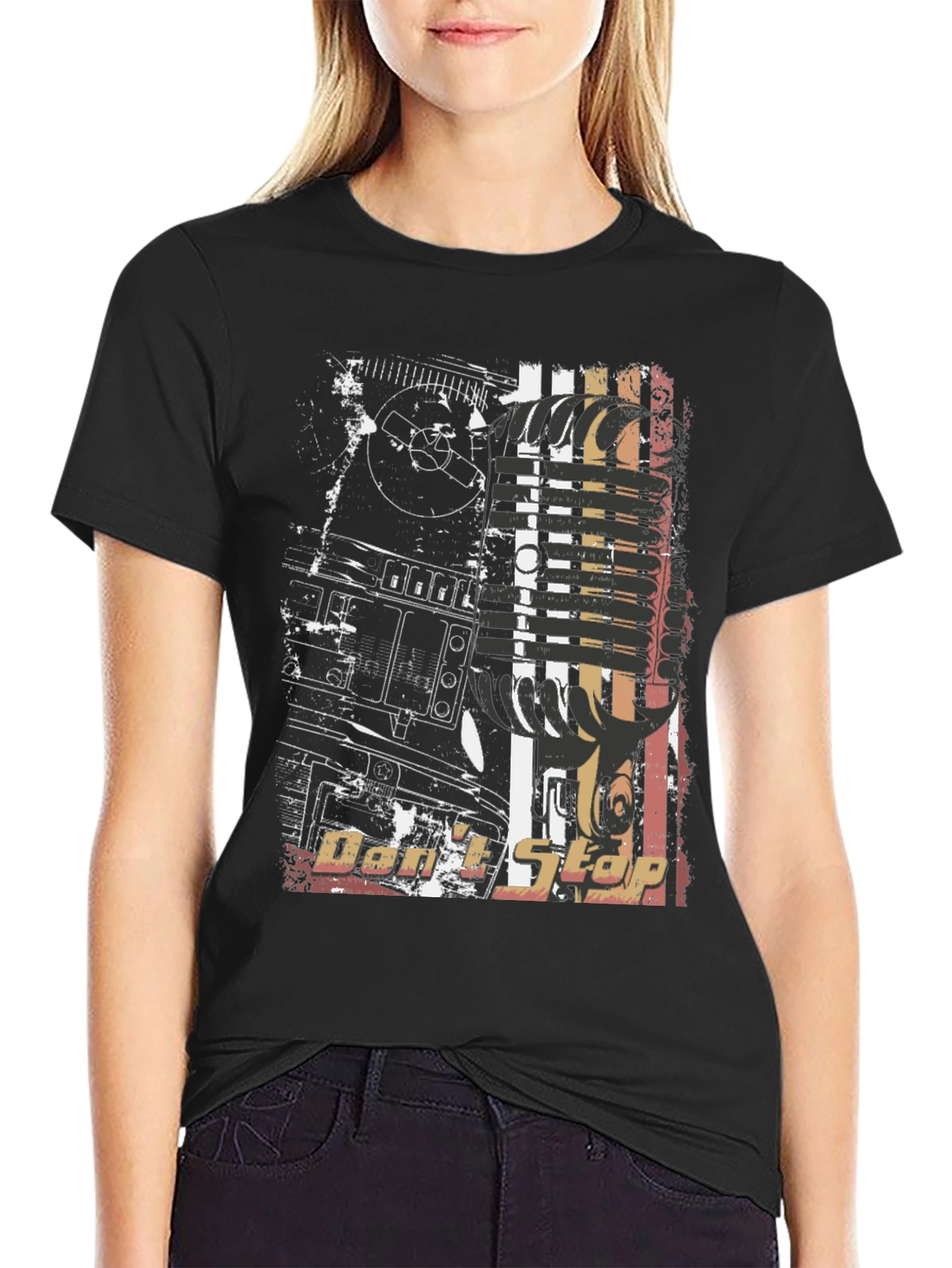 Retro DJ Mixer Graphic Black T-Shirt