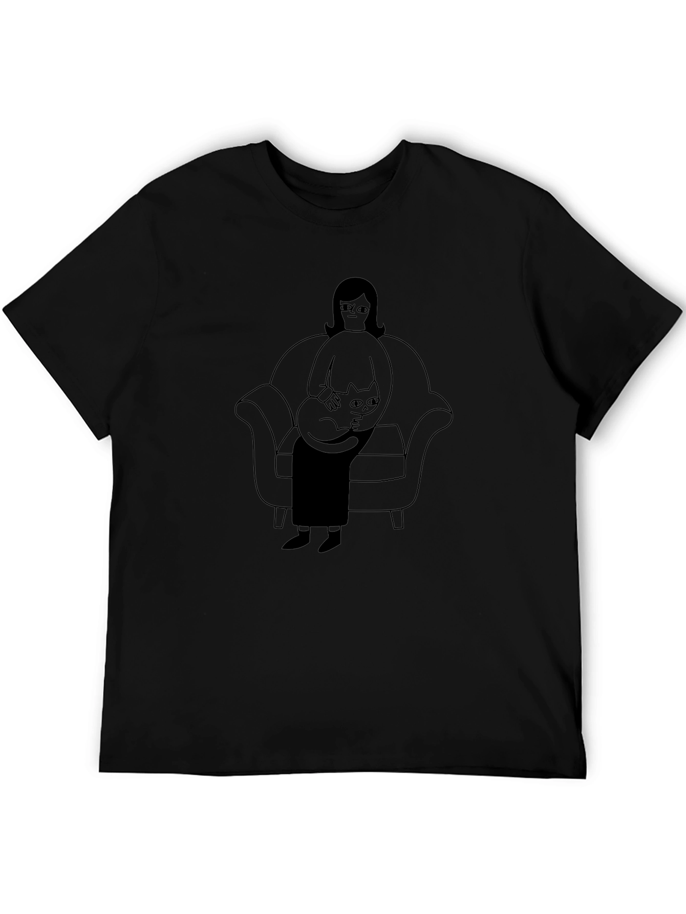 Casual Black T-Shirt with Cat Lady Graphic