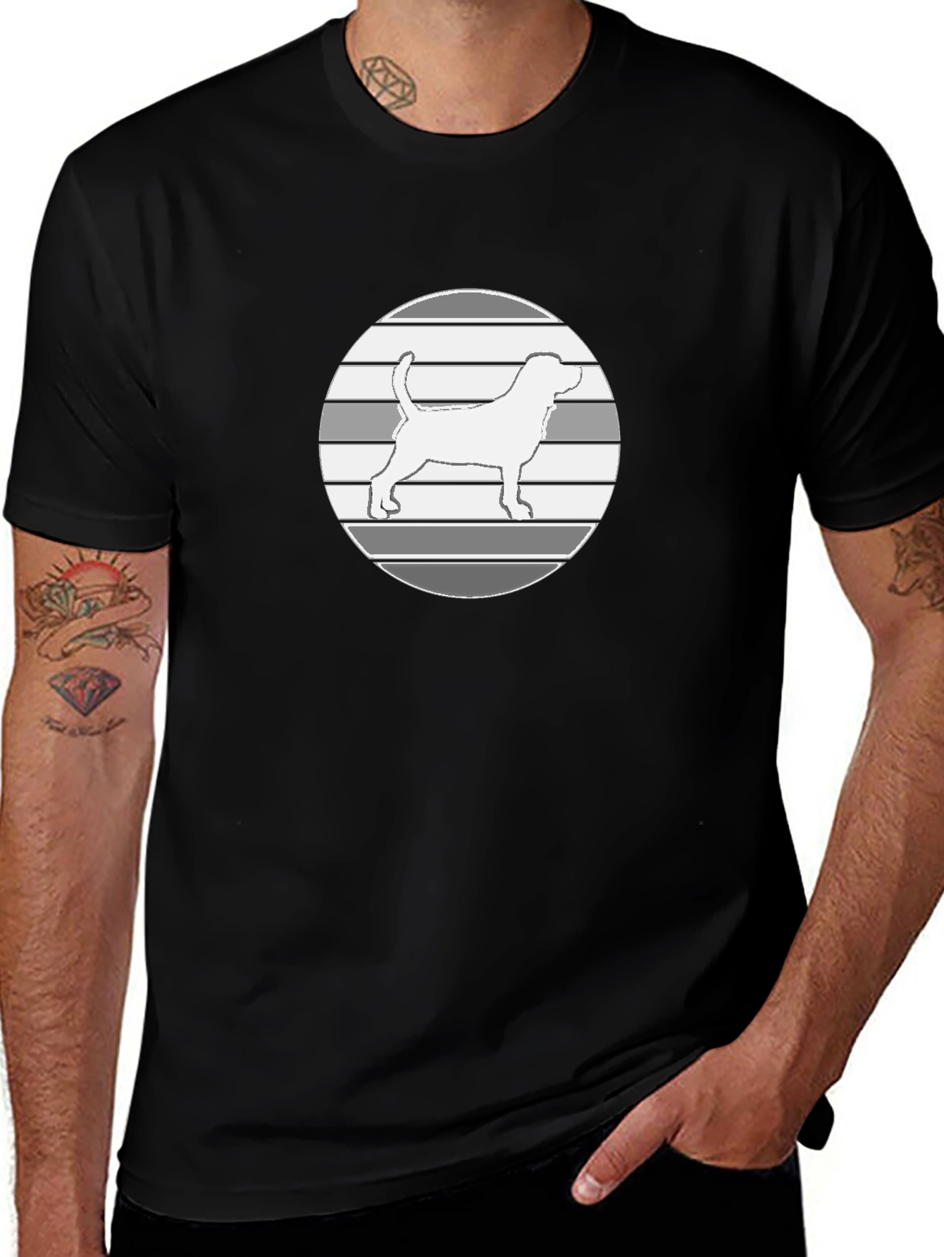 Dog Silhouette Graphic Tee - Mens Casual Black T-Shirt