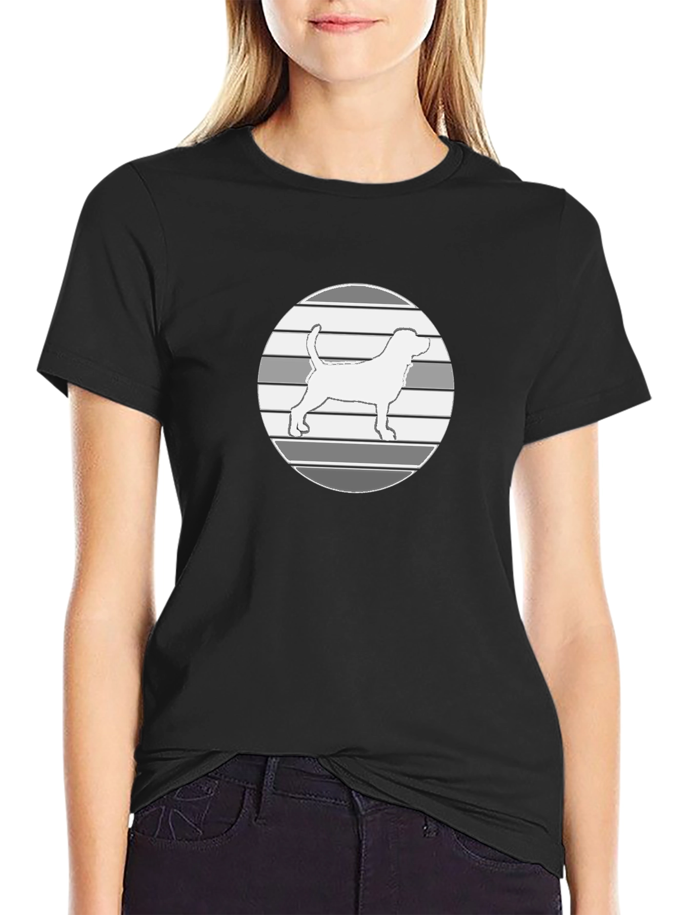Dog Silhouette Graphic Tee - Mens Casual Black T-Shirt