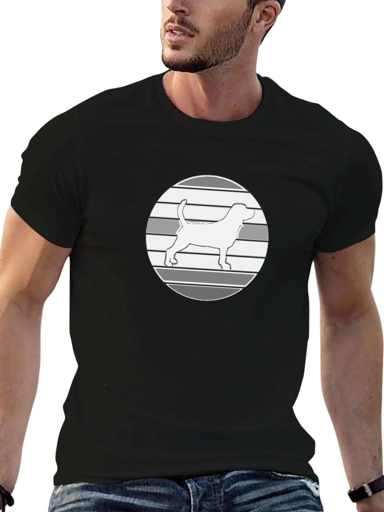 Dog Silhouette Graphic Tee - Mens Casual Black T-Shirt