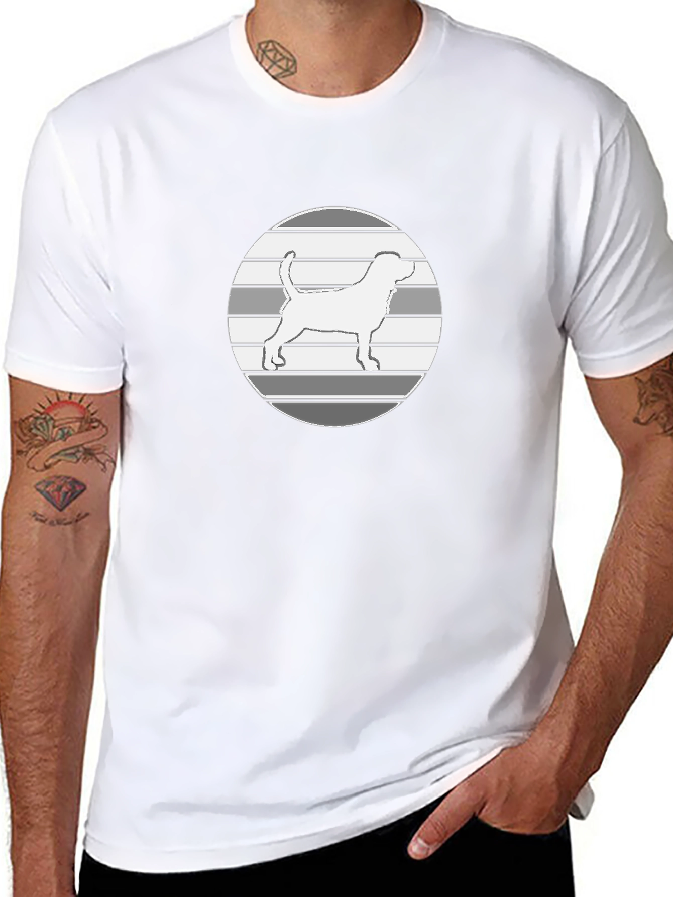 Dog Silhouette Graphic Tee - Mens Casual Black T-Shirt