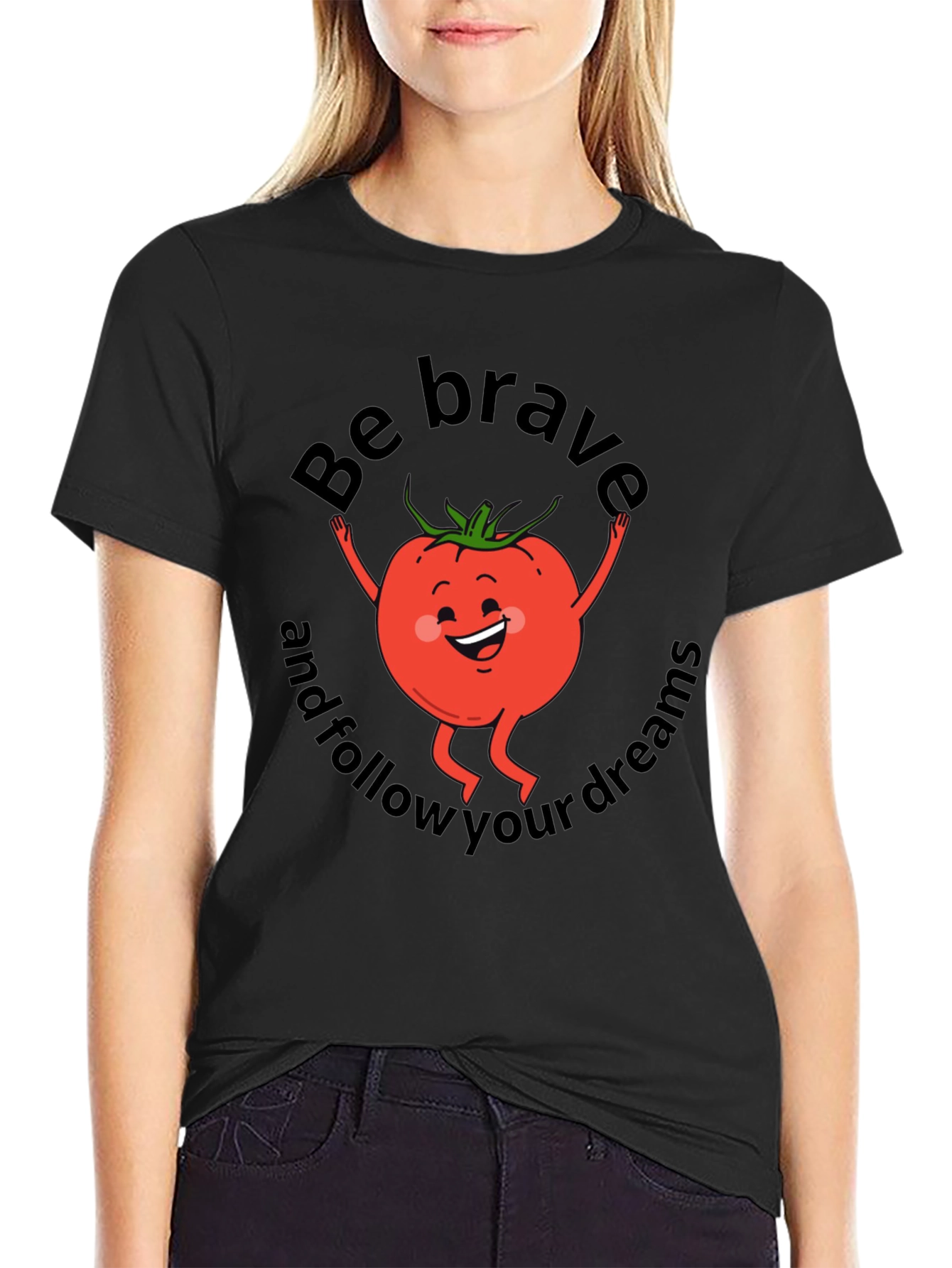 Be Brave Tomato Graphic T-Shirt - Black Cotton Tee
