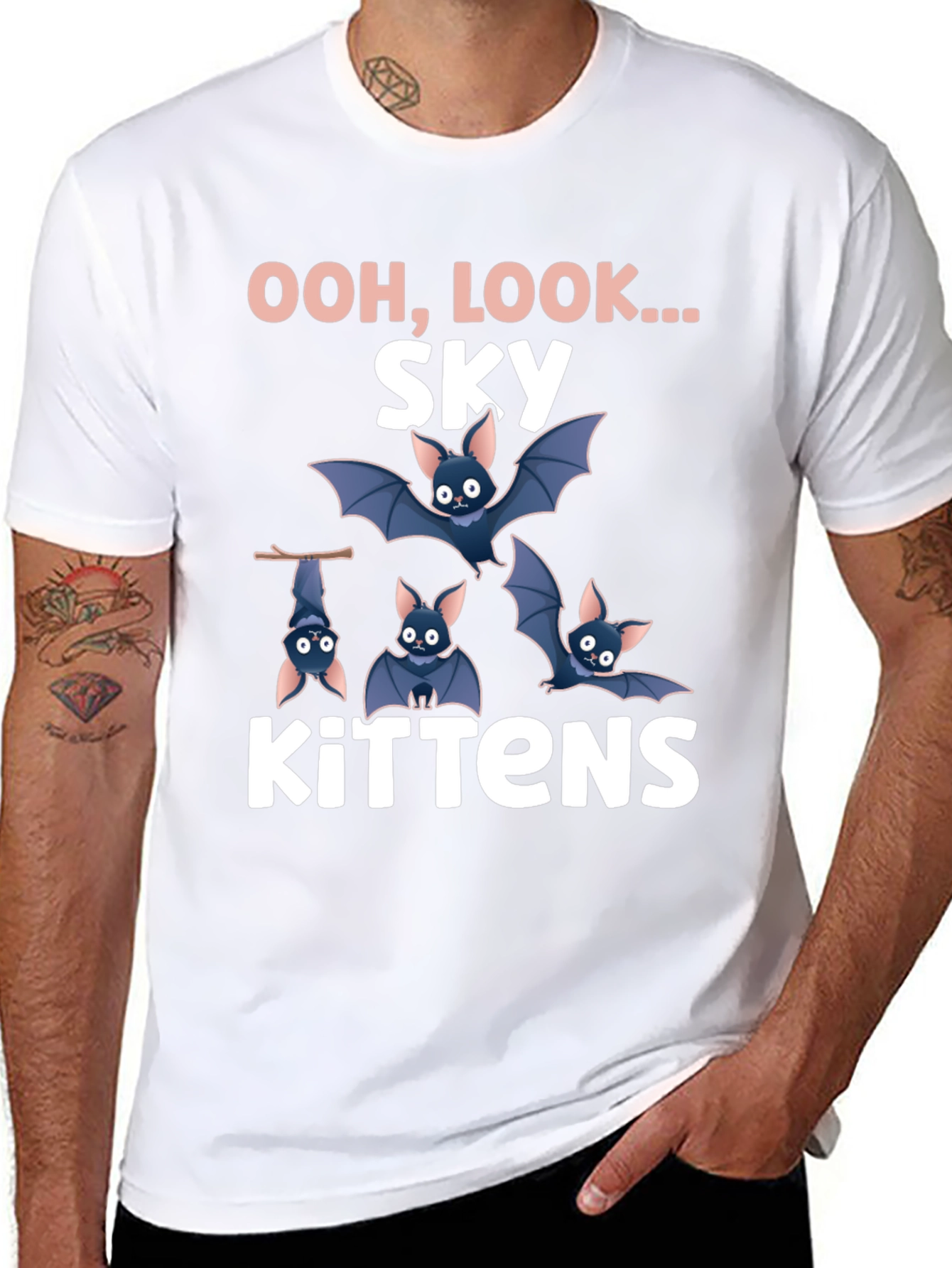 Sky Kittens Graphic Tee - Cute Bat T-Shirt