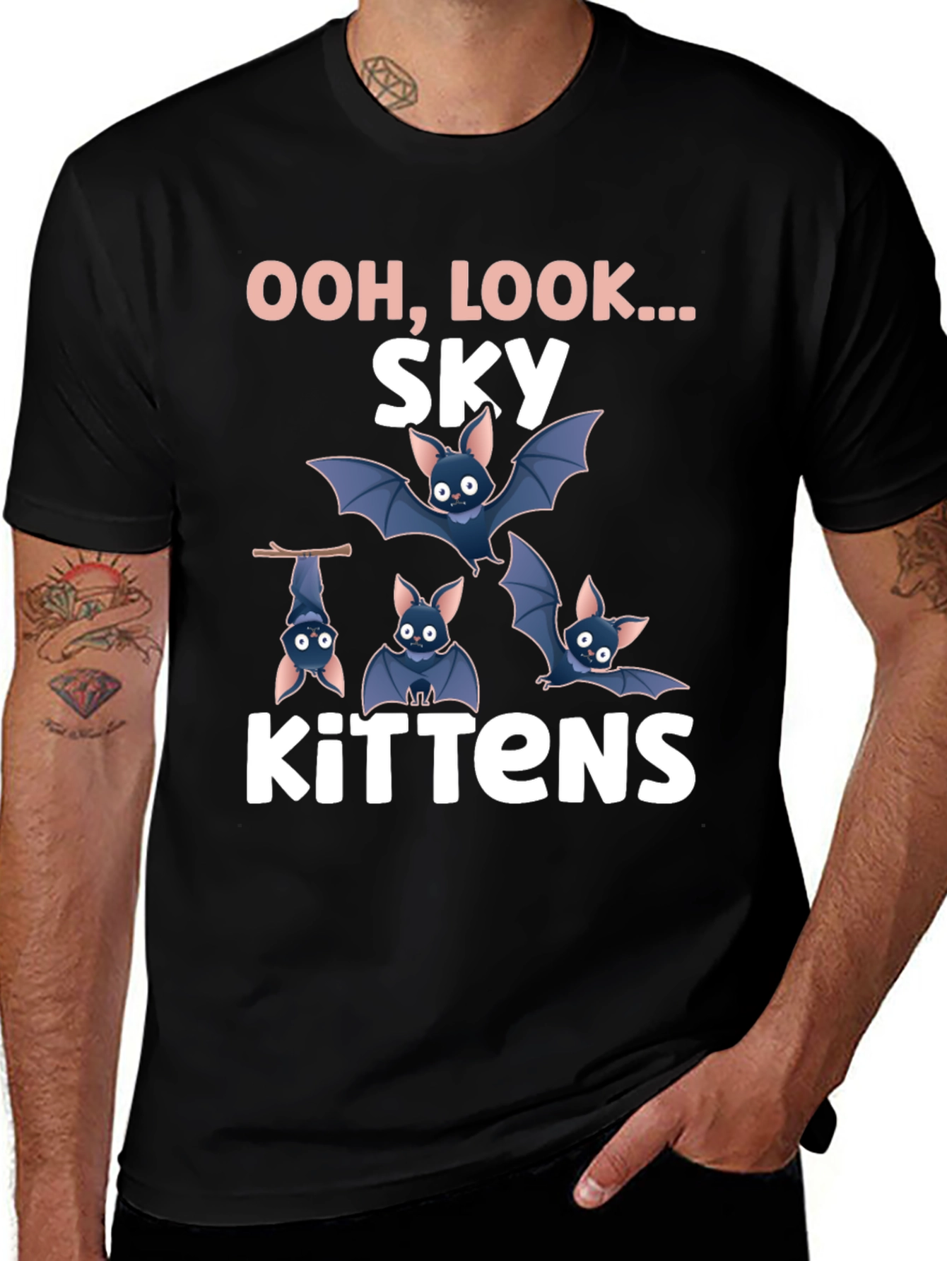 Sky Kittens Graphic Tee - Cute Bat T-Shirt