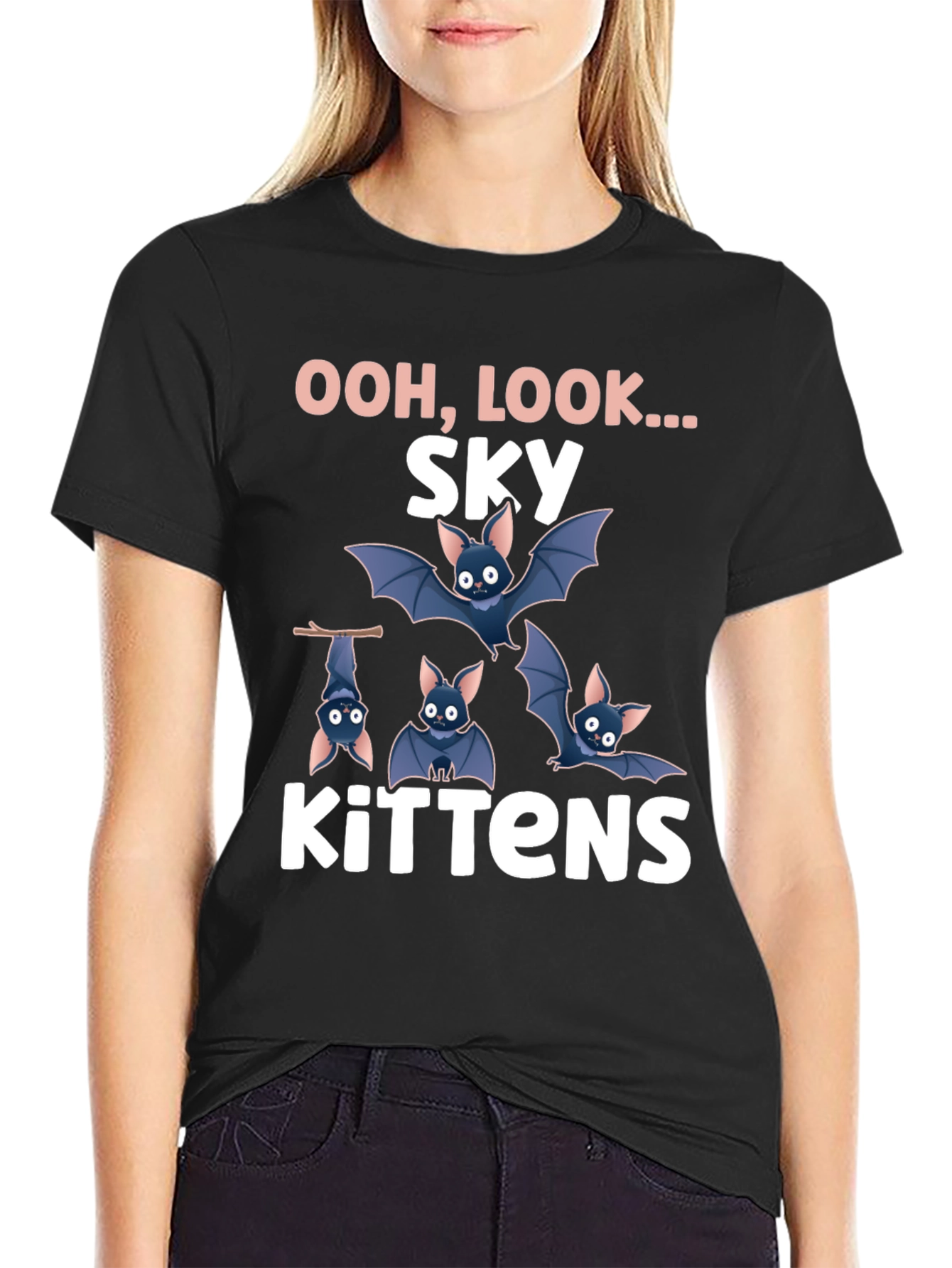 Sky Kittens Graphic Tee - Cute Bat T-Shirt