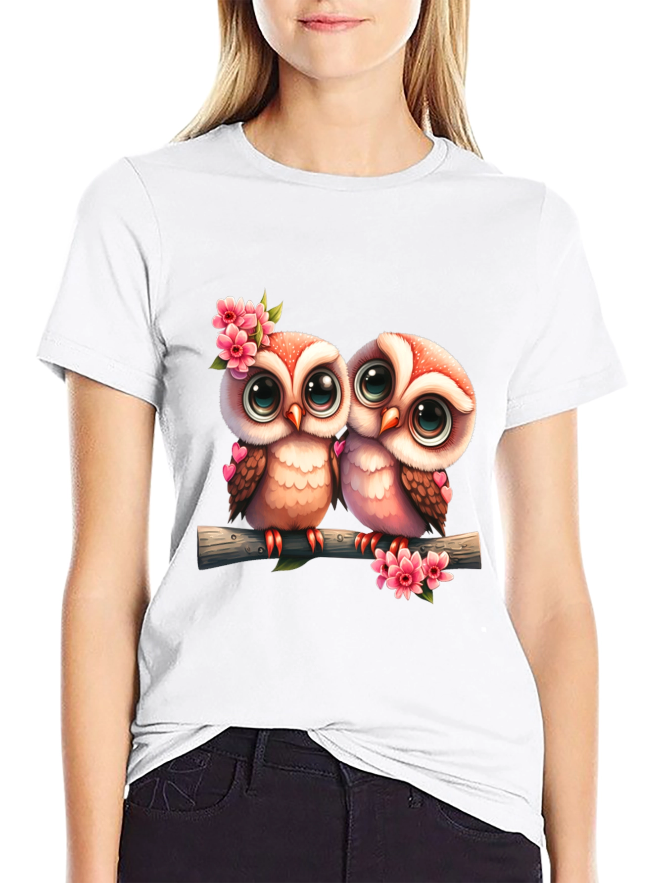 Owl Love Tee: Cute Cartoon Owls on Branch T-Shirt