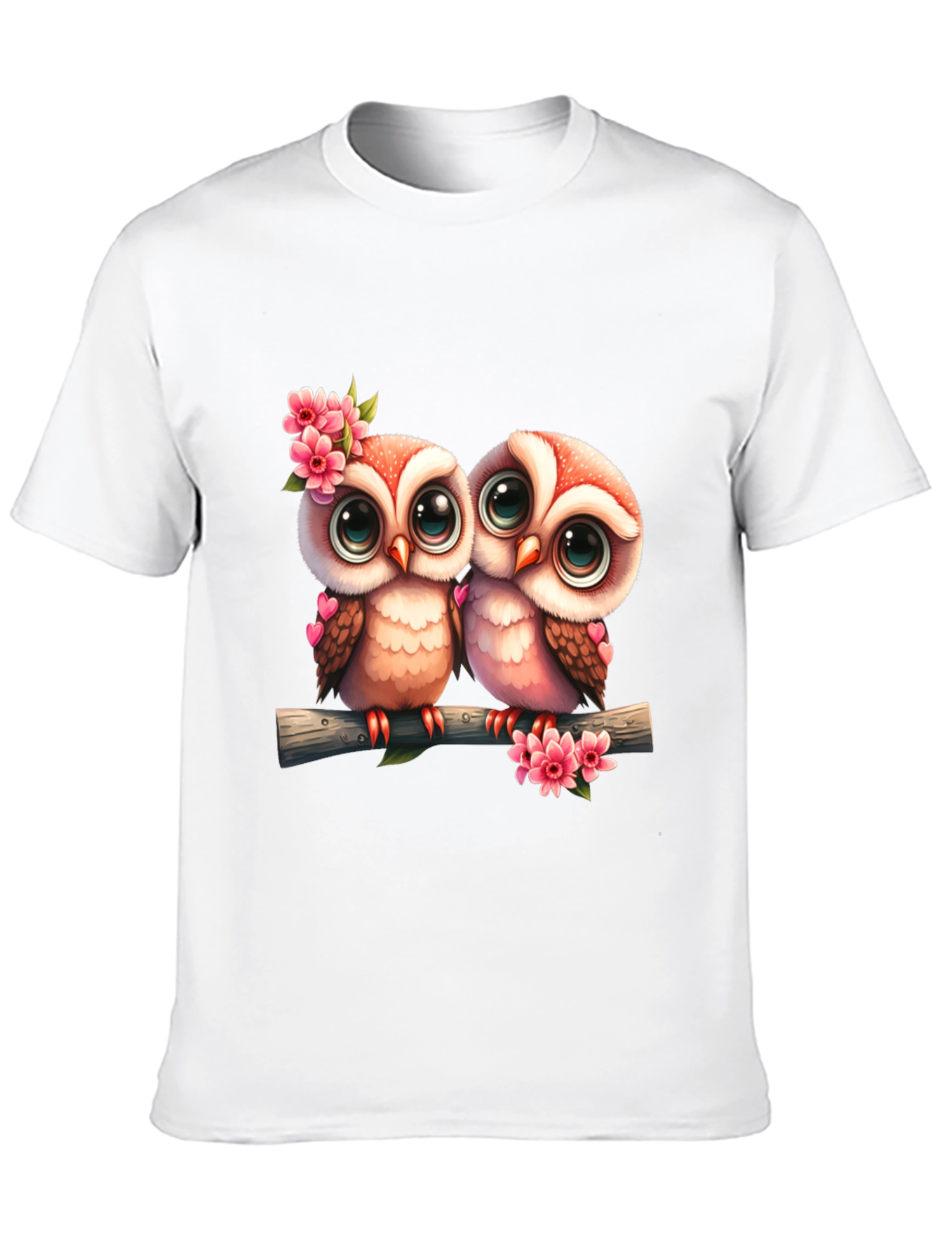 Owl Love Tee: Cute Cartoon Owls on Branch T-Shirt