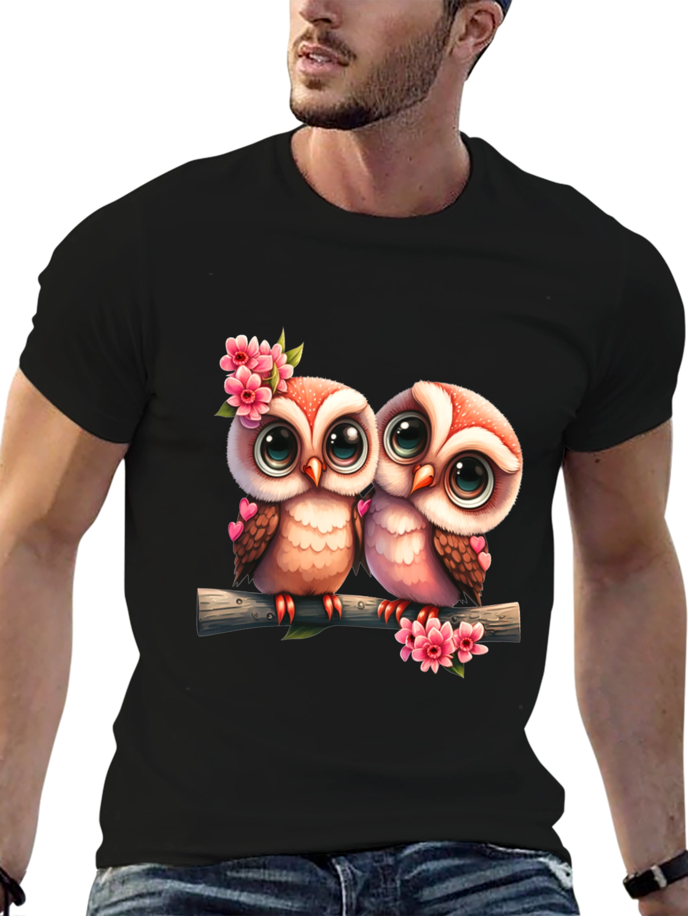 Owl Love Tee: Cute Cartoon Owls on Branch T-Shirt