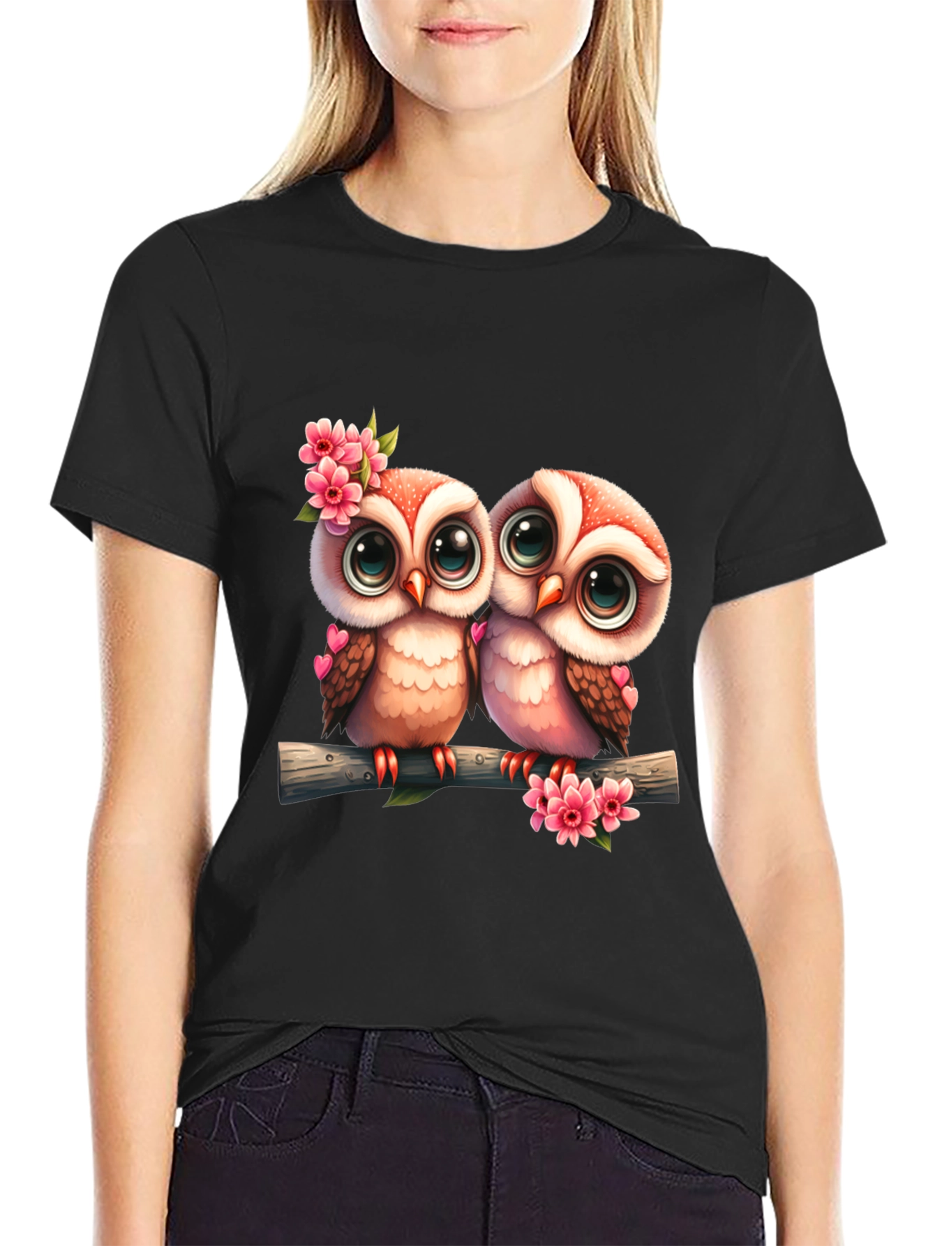 Owl Love Tee: Cute Cartoon Owls on Branch T-Shirt
