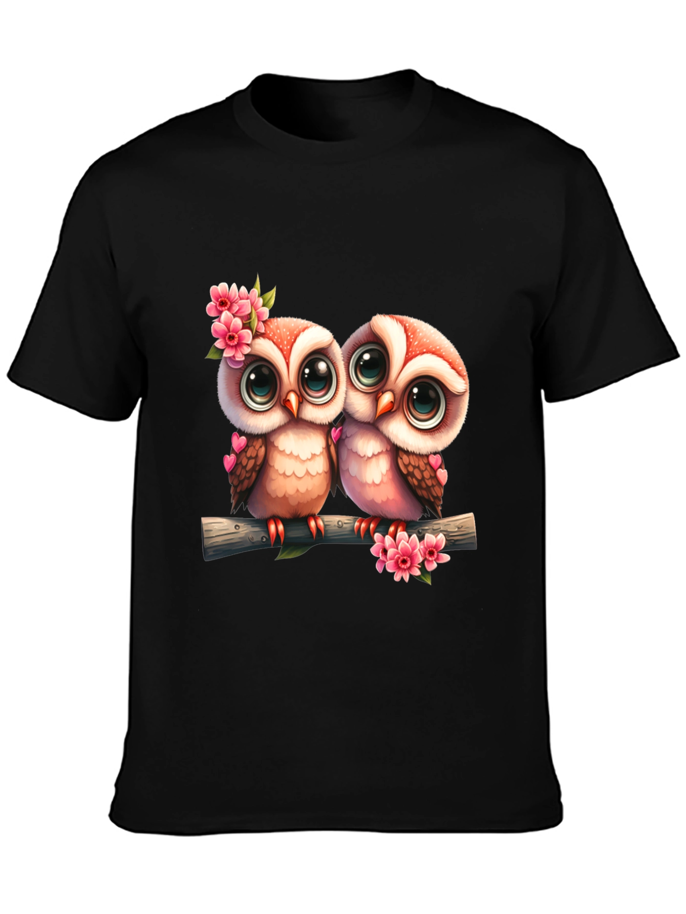 Owl Love Tee: Cute Cartoon Owls on Branch T-Shirt