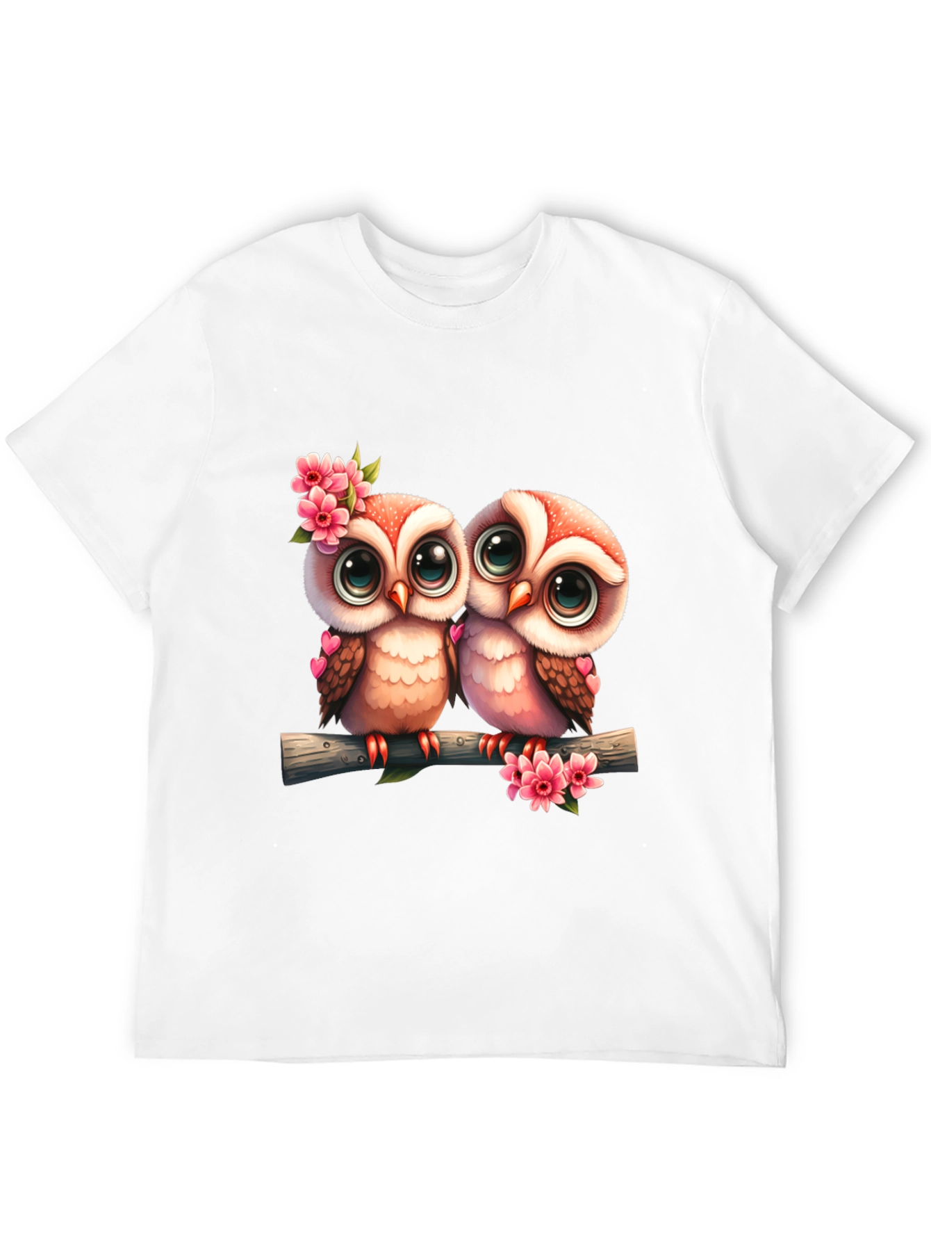 Owl Love Tee: Cute Cartoon Owls on Branch T-Shirt