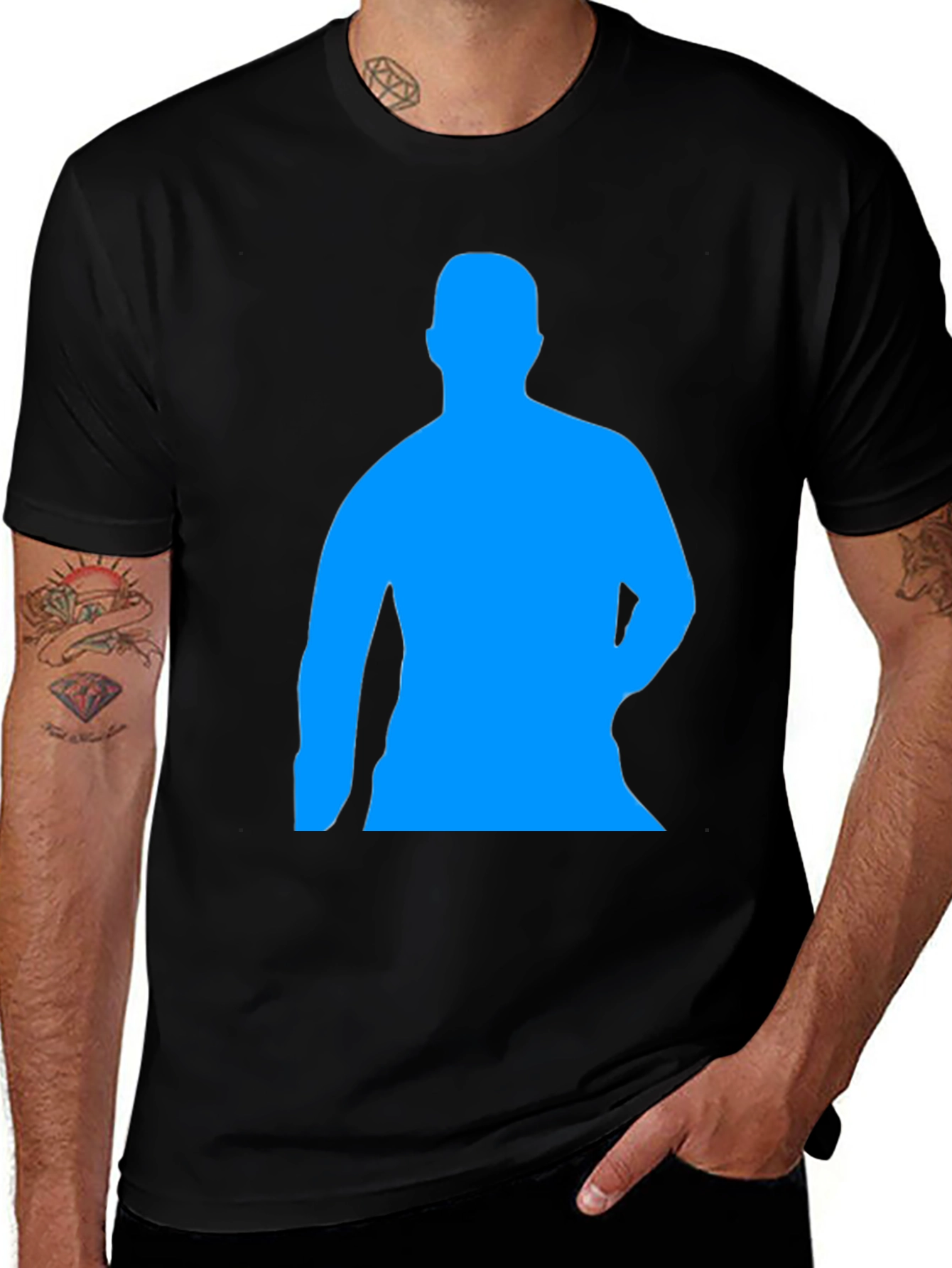 Mens Black Graphic Tee - Blue Silhouette Design