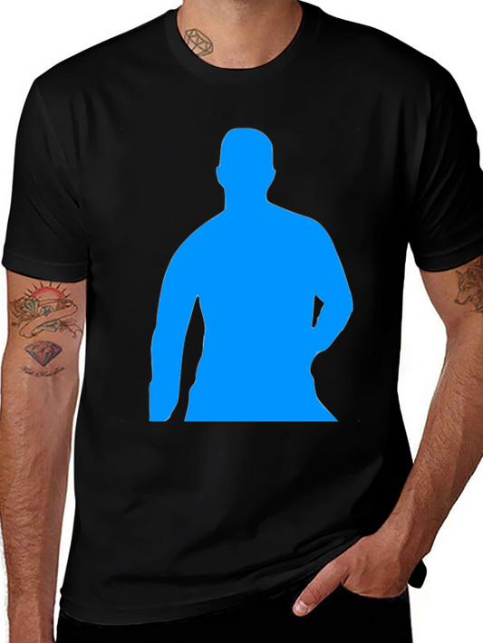 Mens Black Graphic Tee - Blue Silhouette Design