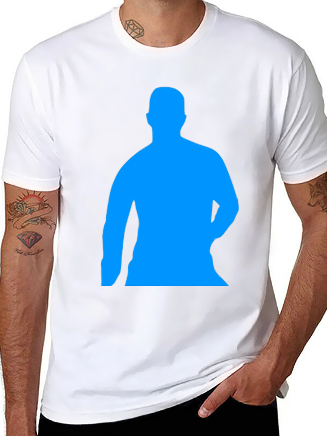 Mens Black Graphic Tee - Blue Silhouette Design