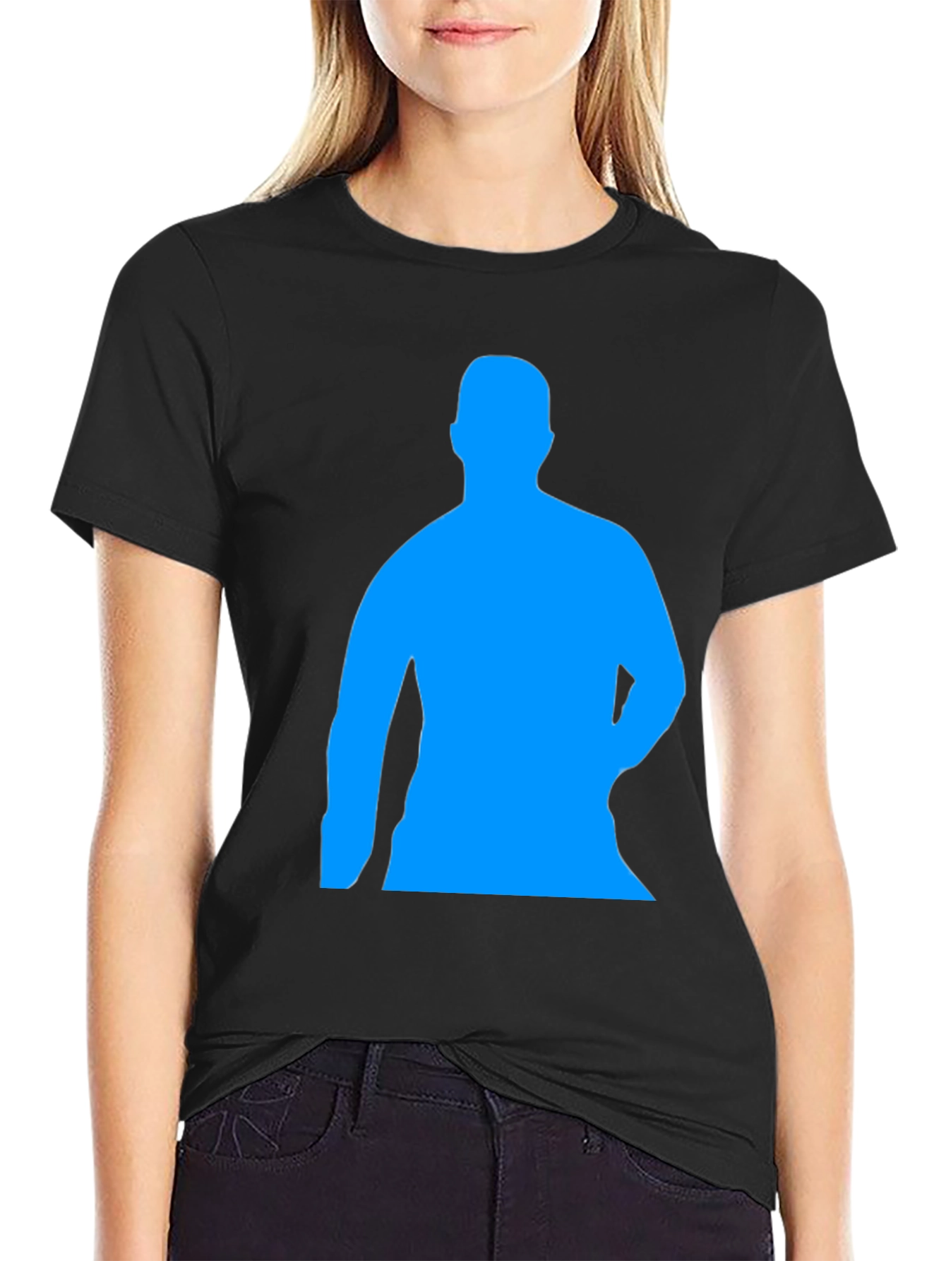 Mens Black Graphic Tee - Blue Silhouette Design