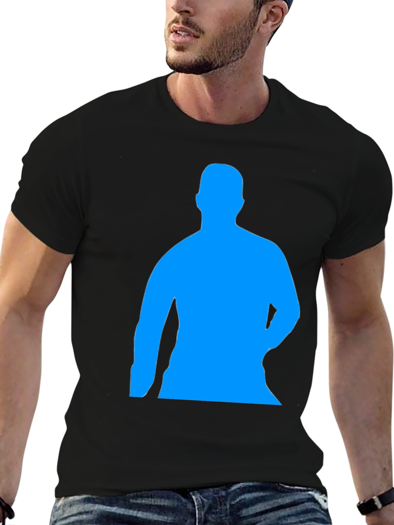 Mens Black Graphic Tee - Blue Silhouette Design