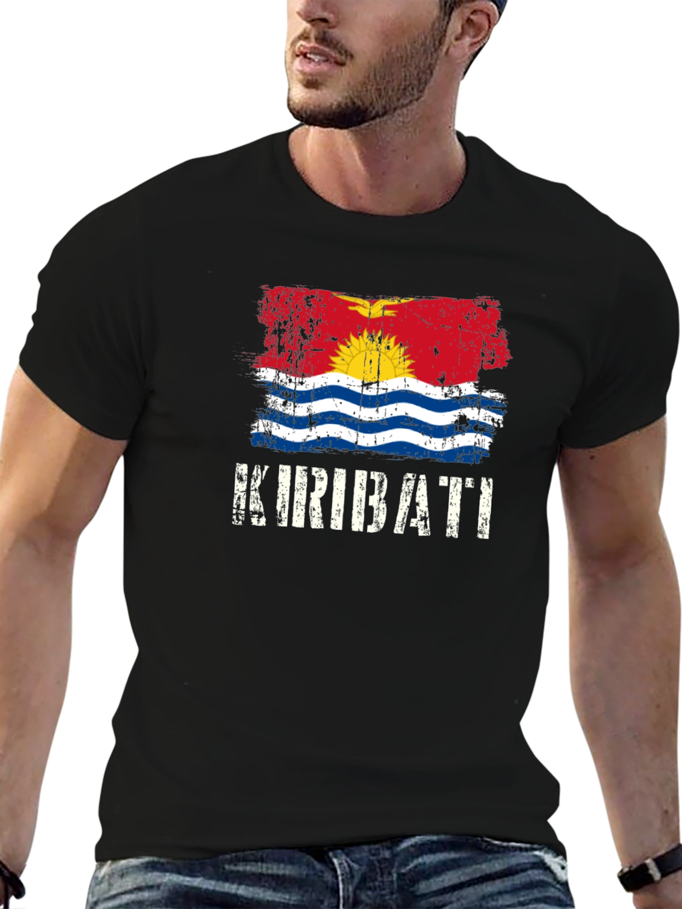 Kiribati Flag Distressed Graphic T-Shirt