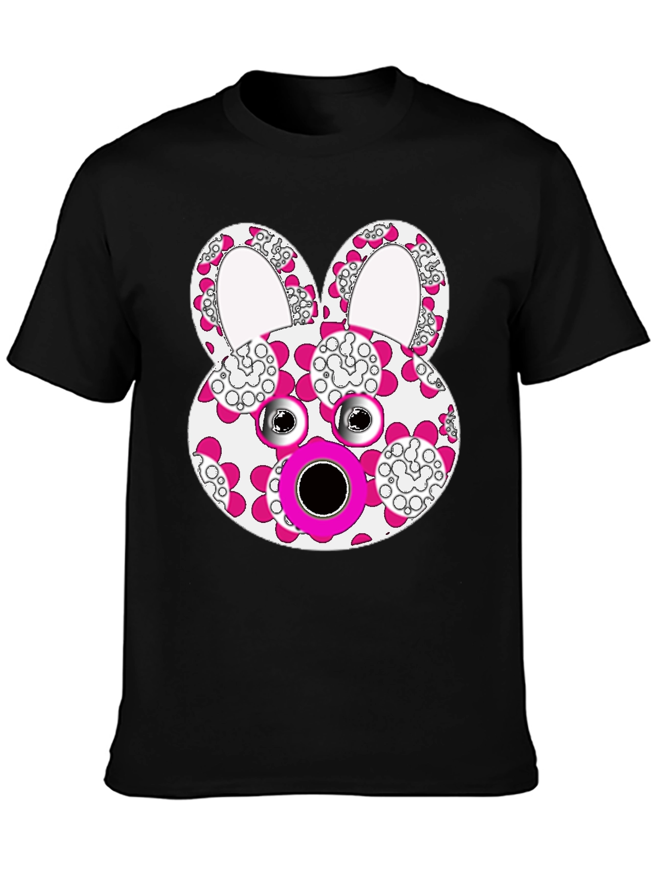Floral Bunny Graphic Tee - Black Cotton Blend