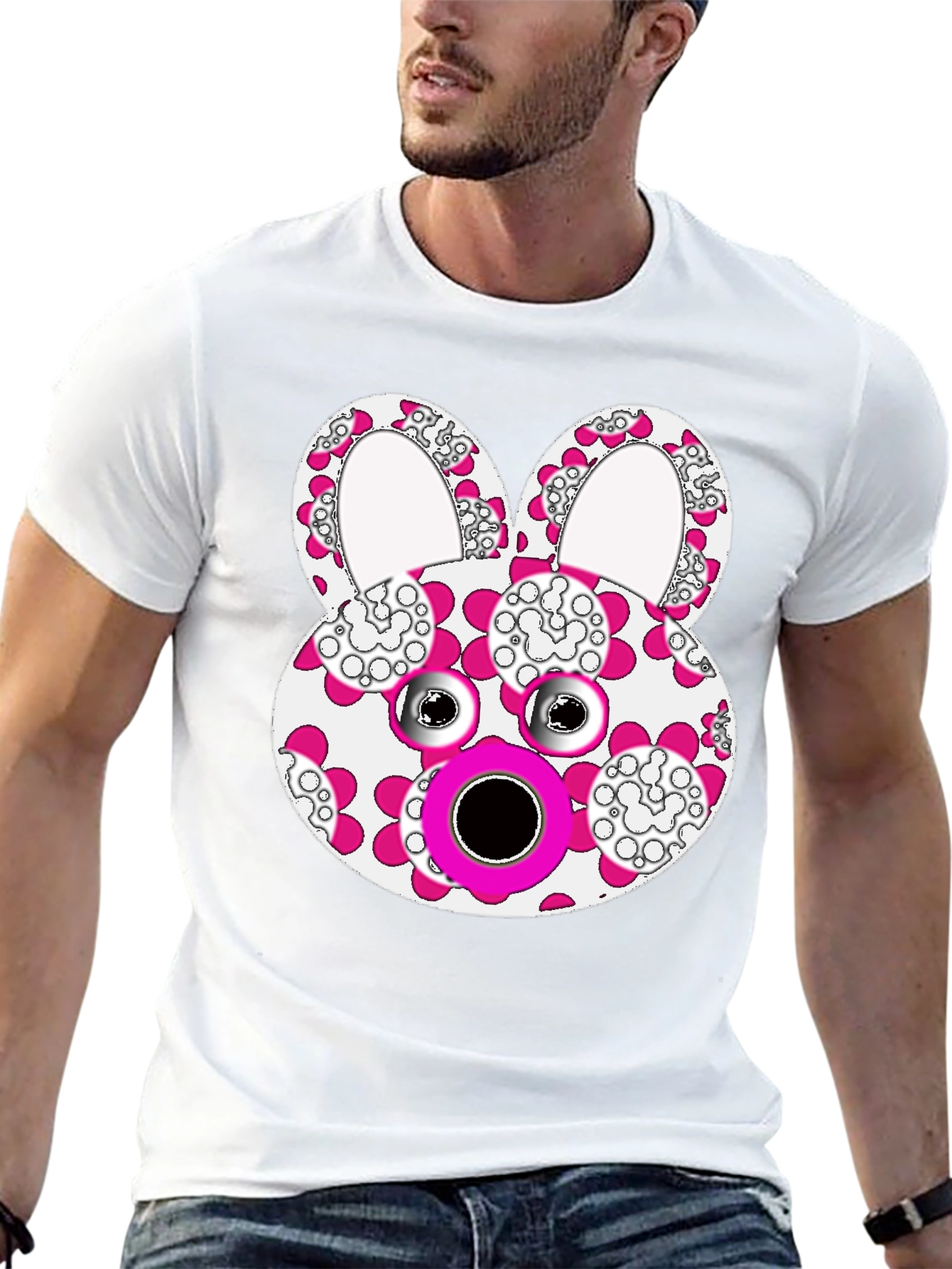 Floral Bunny Graphic Tee - Black Cotton Blend