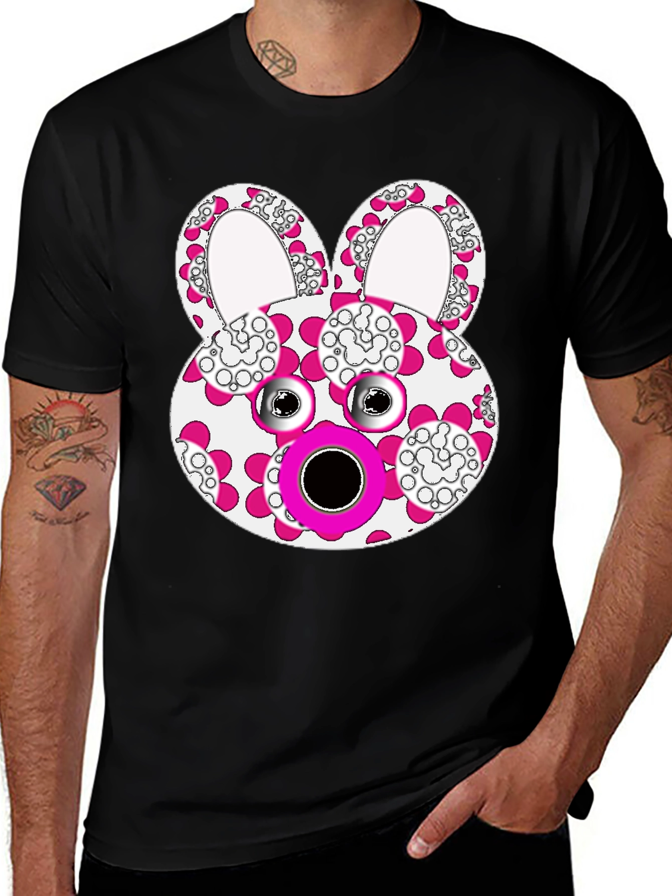 Floral Bunny Graphic Tee - Black Cotton Blend