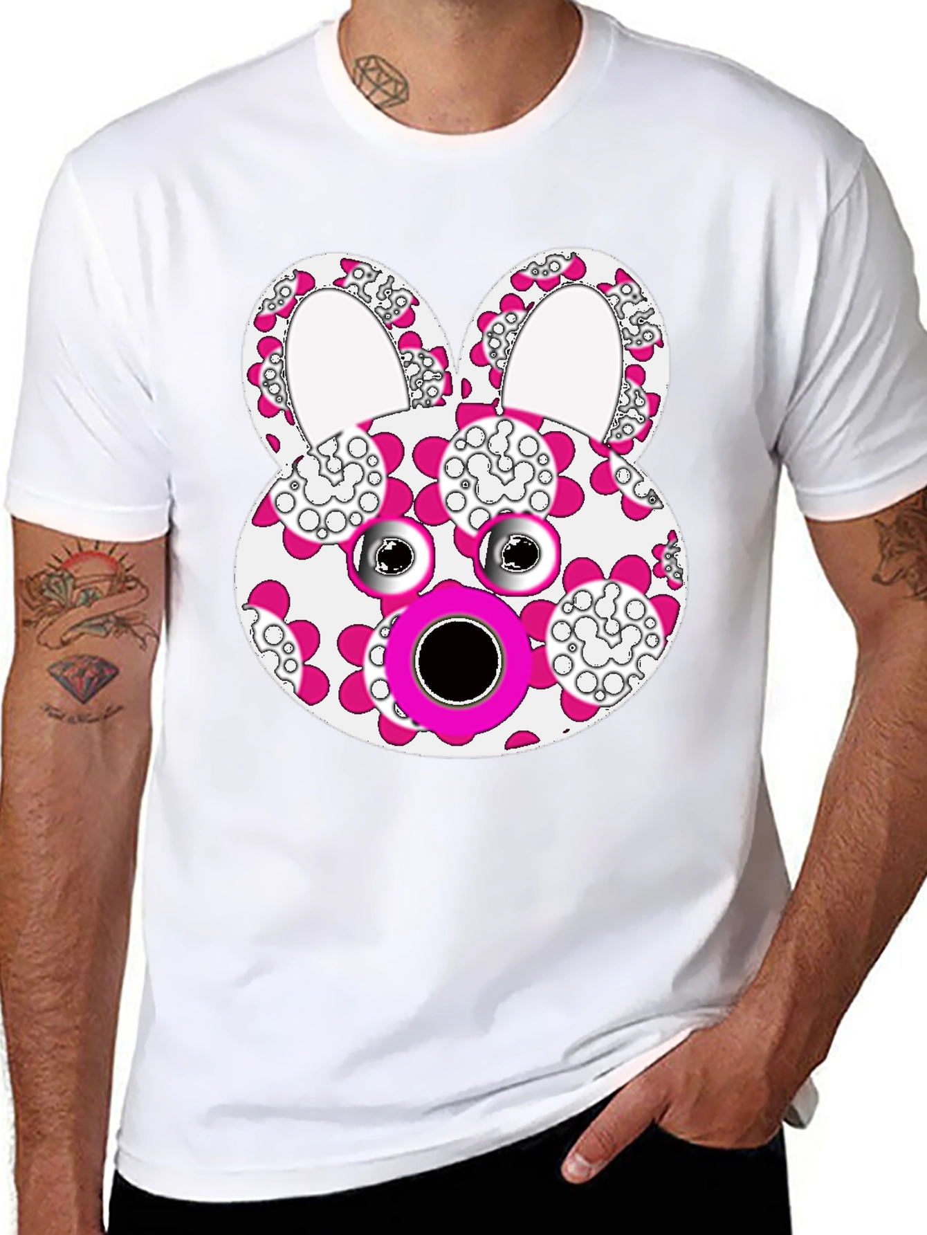 Floral Bunny Graphic Tee - Black Cotton Blend