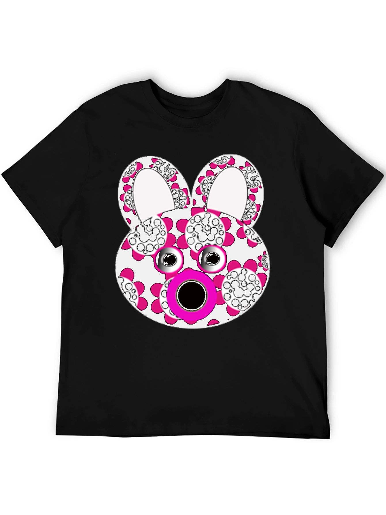 Floral Bunny Graphic Tee - Black Cotton Blend