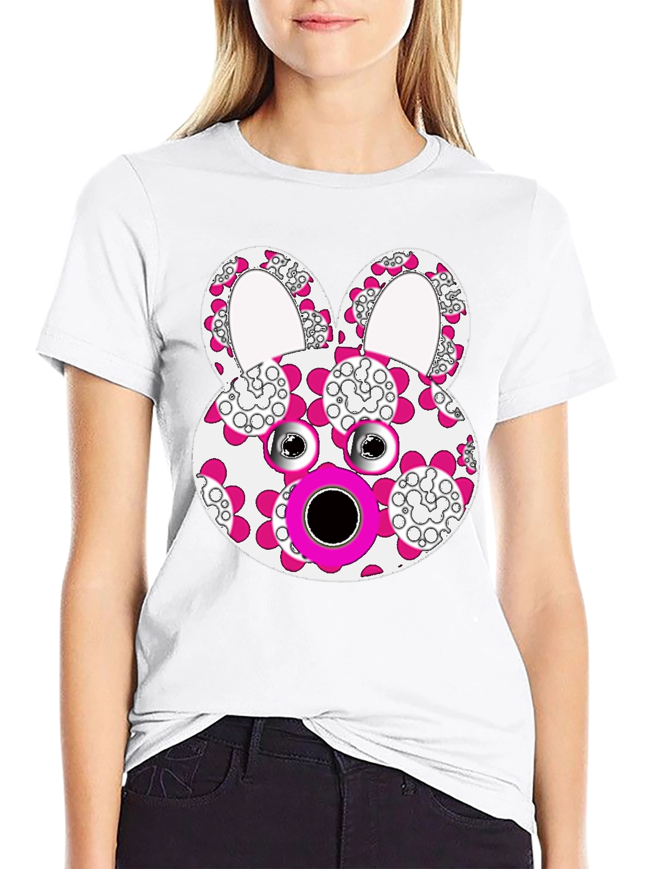 Floral Bunny Graphic Tee - Black Cotton Blend