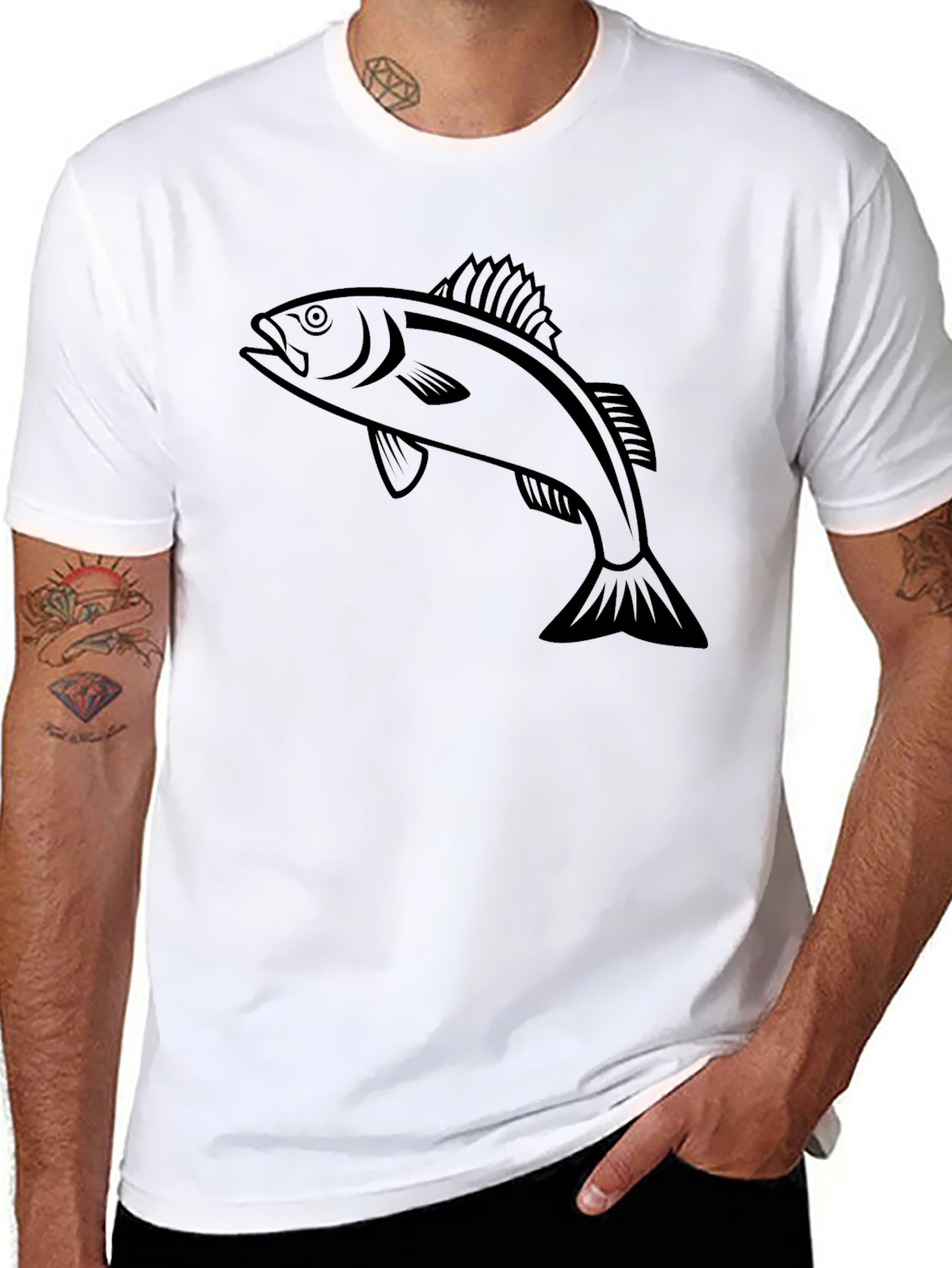 Mens Black T-Shirt with Fish Graphic
