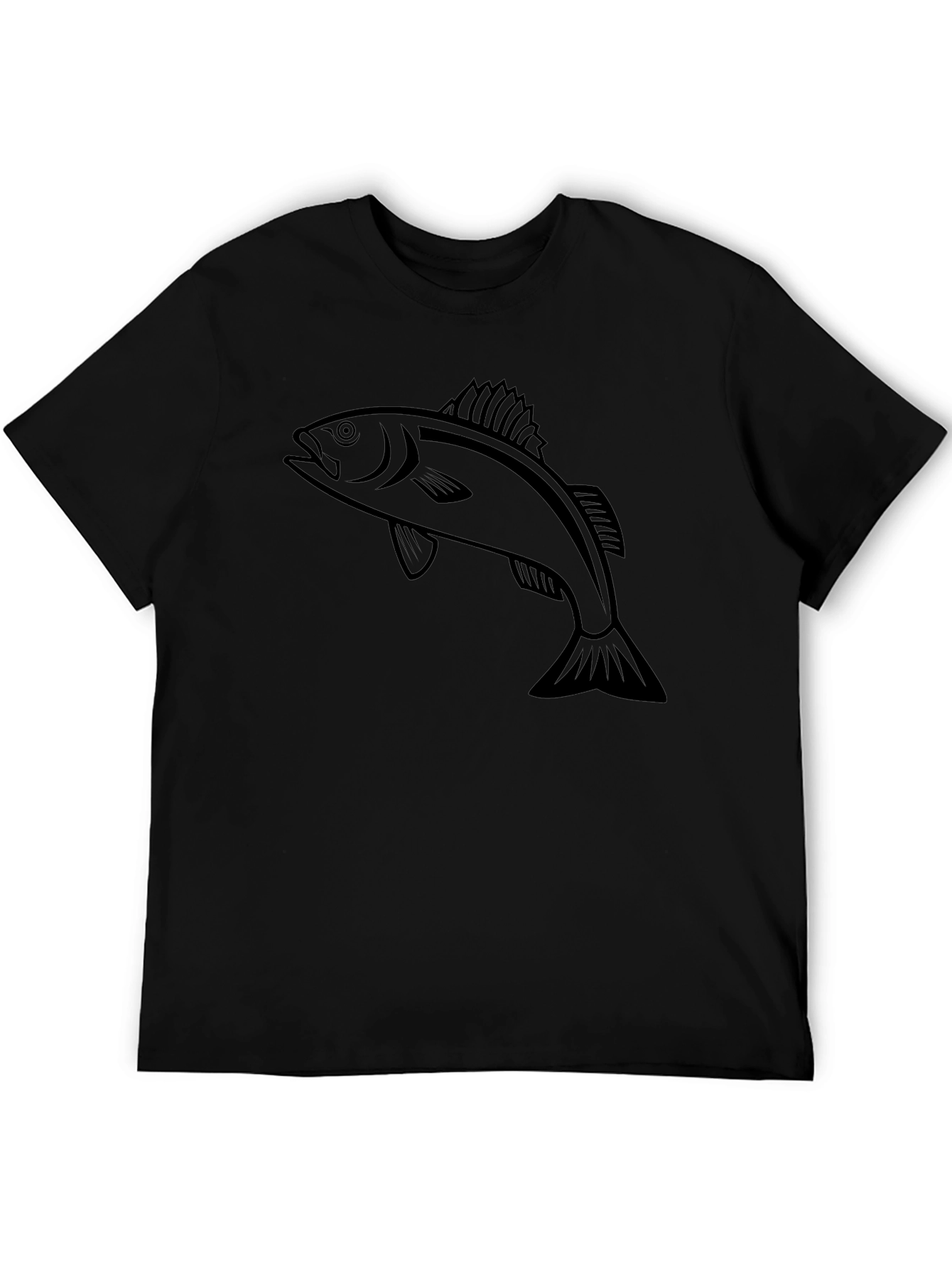 Mens Black T-Shirt with Fish Graphic