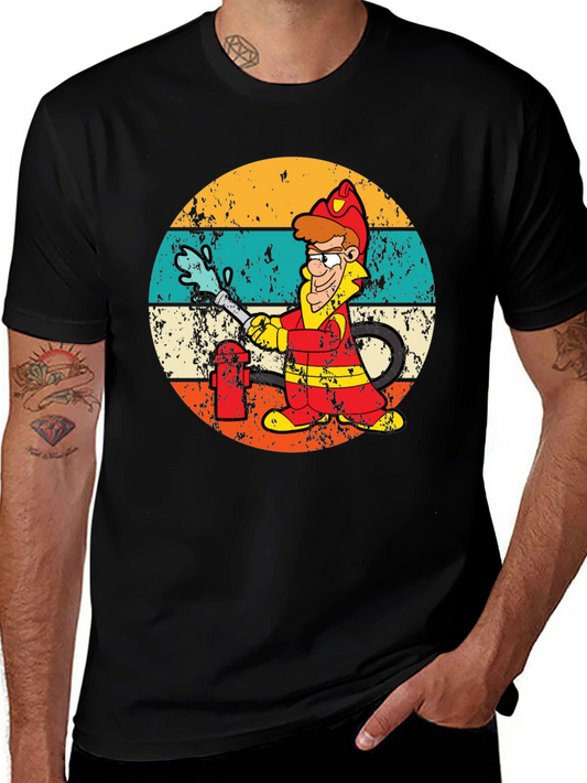Cartoon Firefighter T-Shirt: Vintage Style