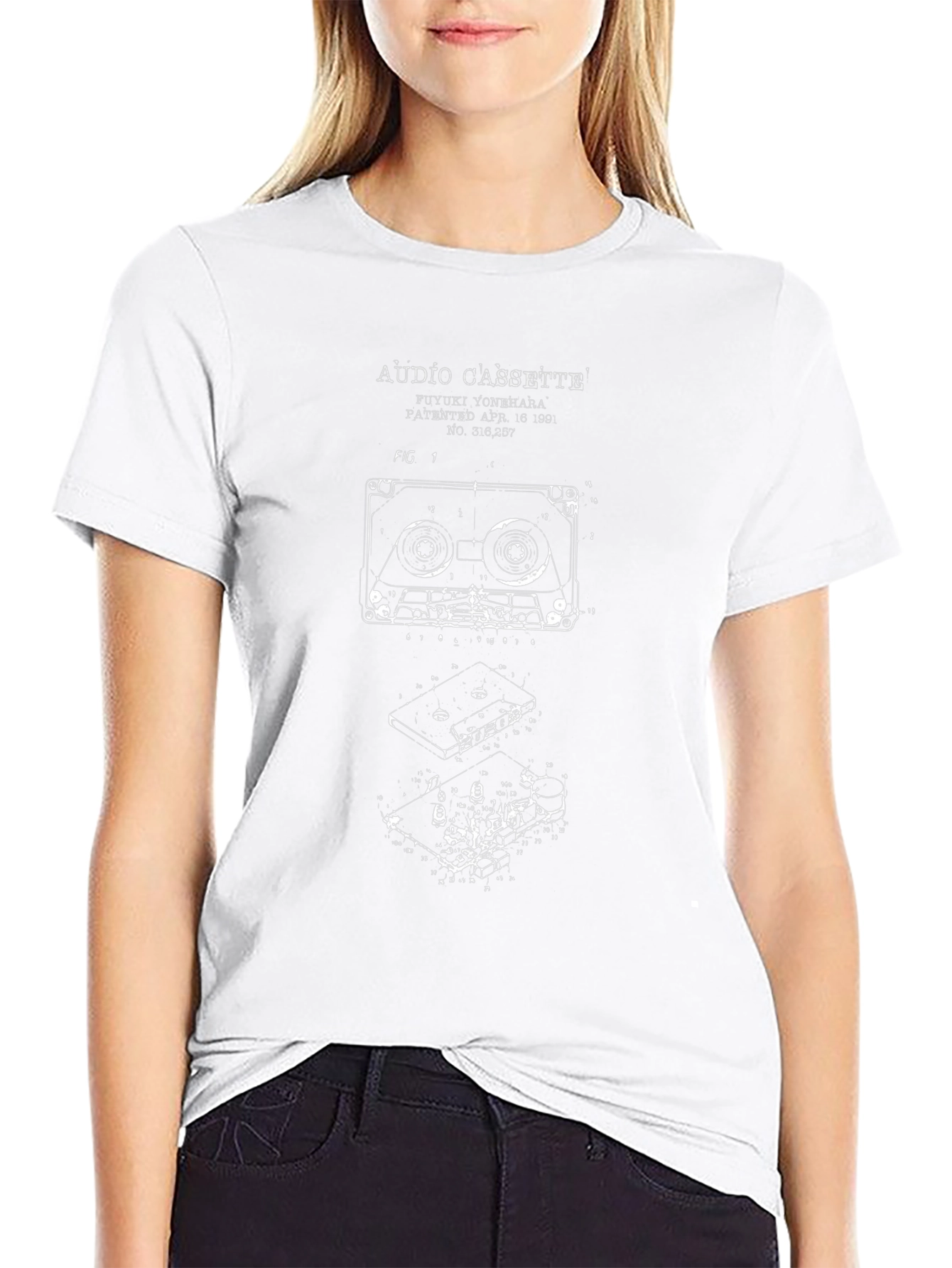 Retro Audio Cassette Diagram Black T-Shirt