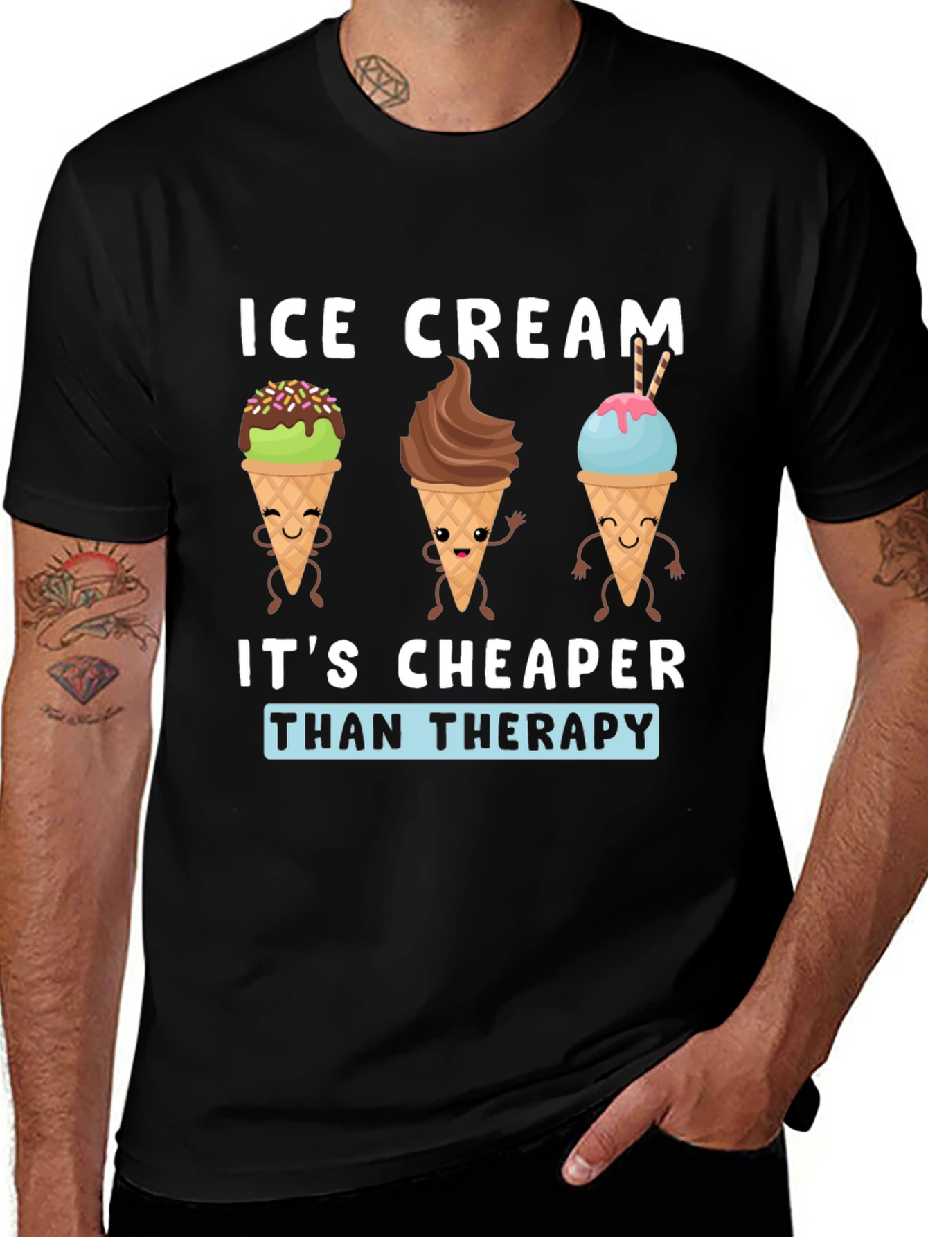 Ice Cream Cheaper Than Therapy Funny Graphic T-Shirt