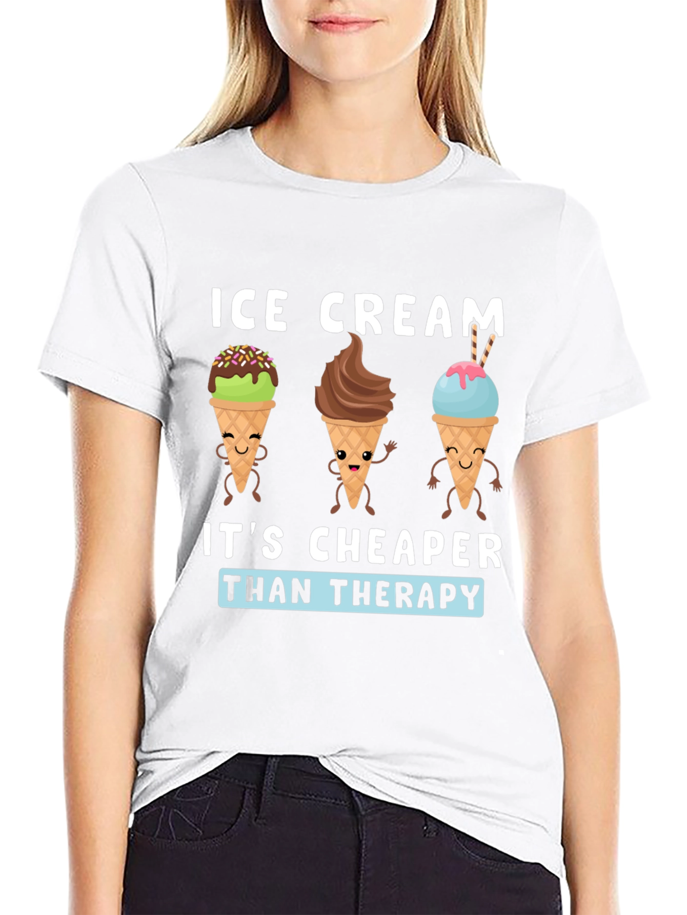 Ice Cream Cheaper Than Therapy Funny Graphic T-Shirt