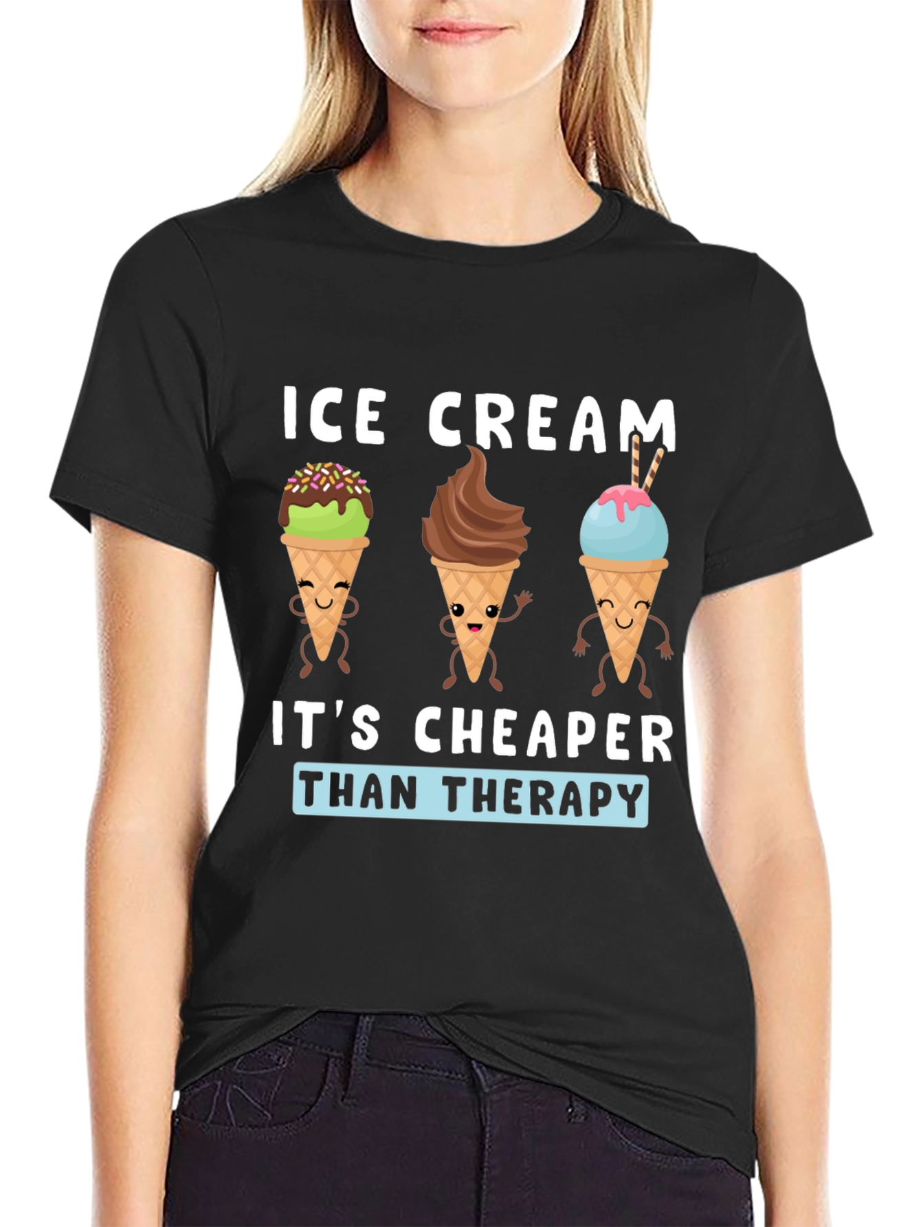 Ice Cream Cheaper Than Therapy Funny Graphic T-Shirt